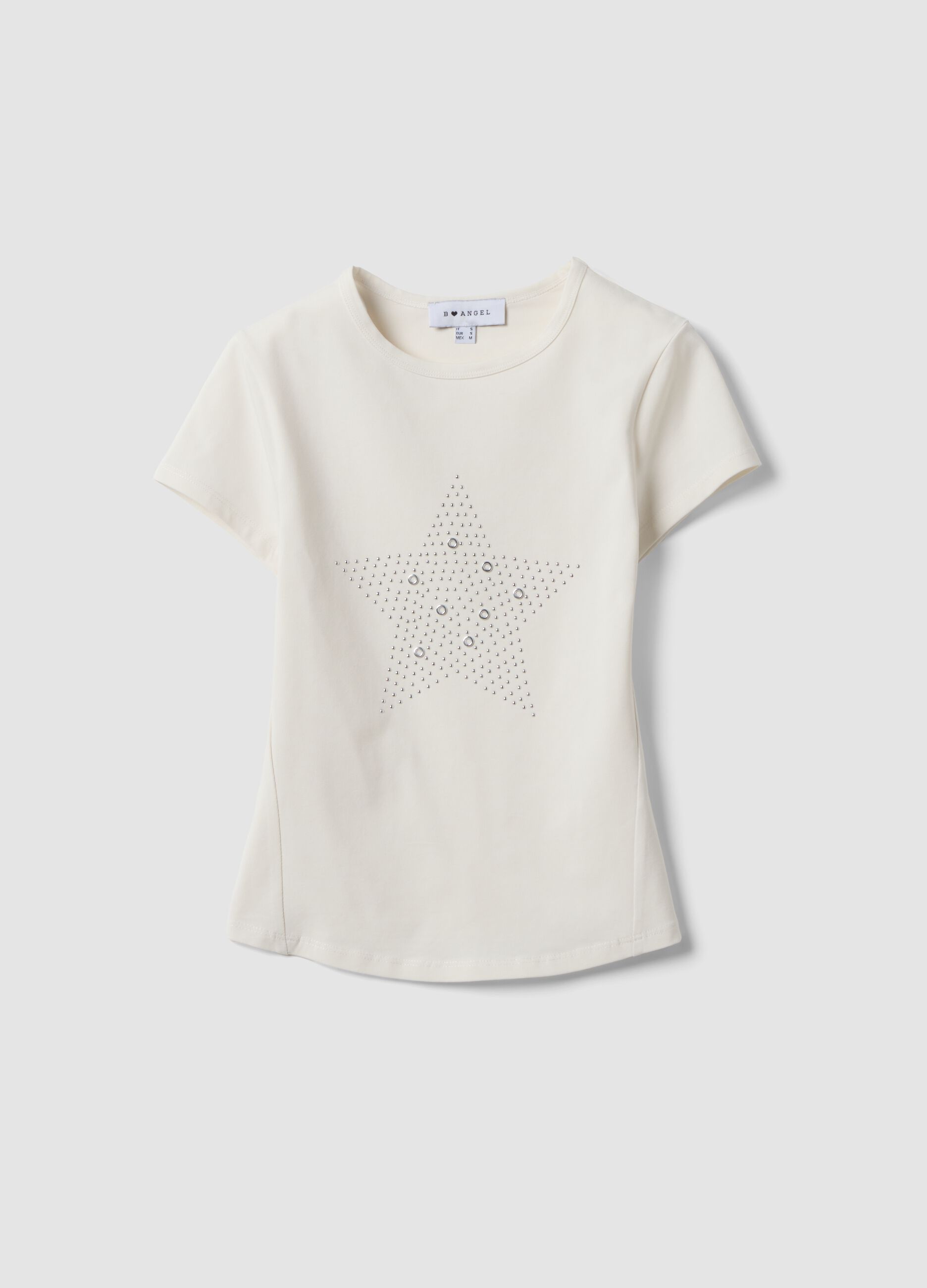 White fitted stretch-cotton T-shirt with rhinestone embellishment