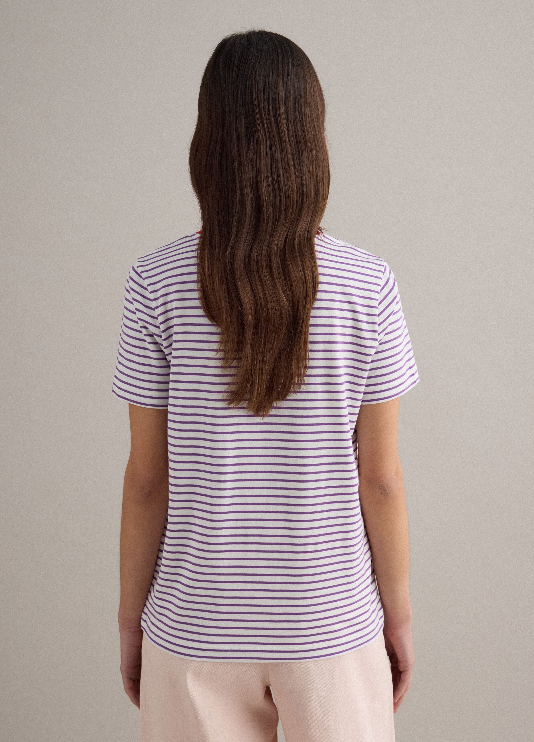 Green and white T-shirt in pure cotton regular fit