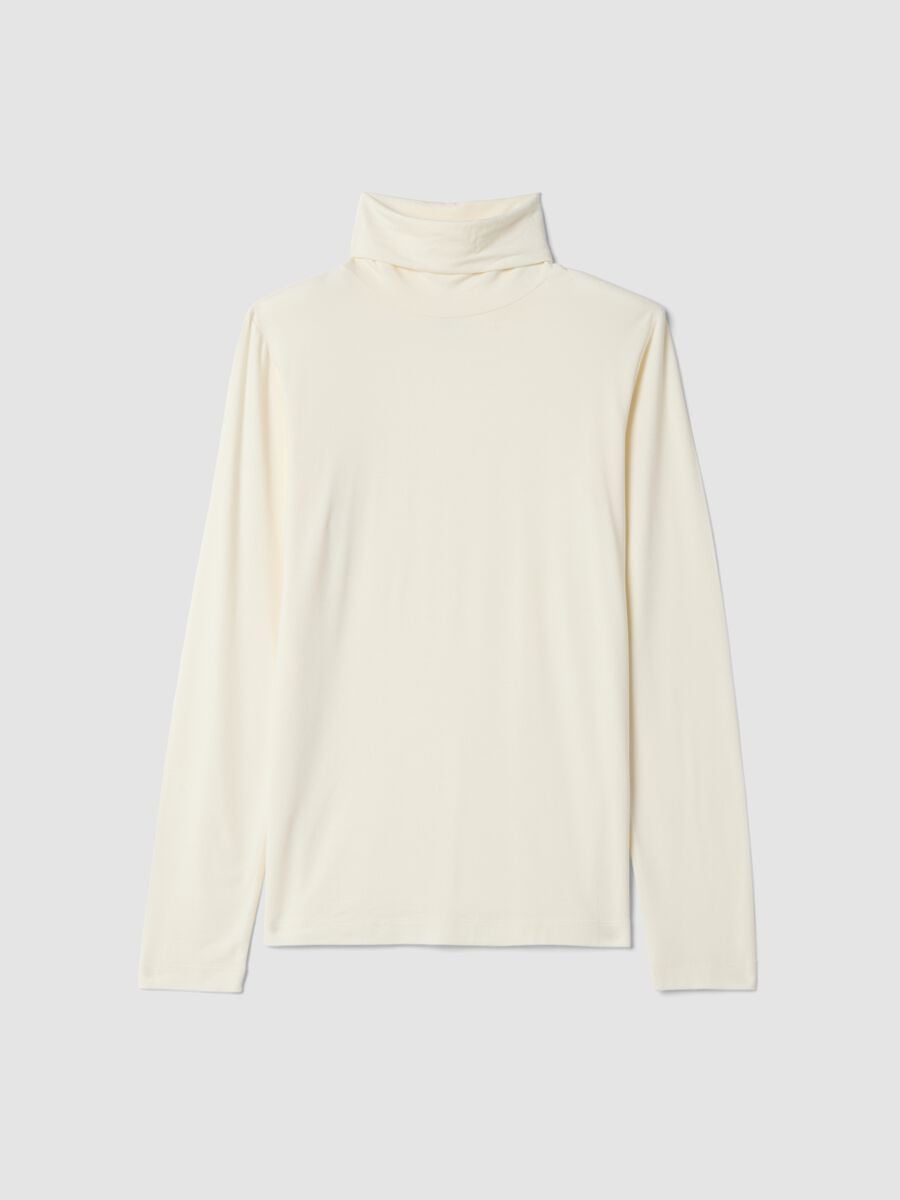 White stretch viscose top with mock neck, regular fit_4