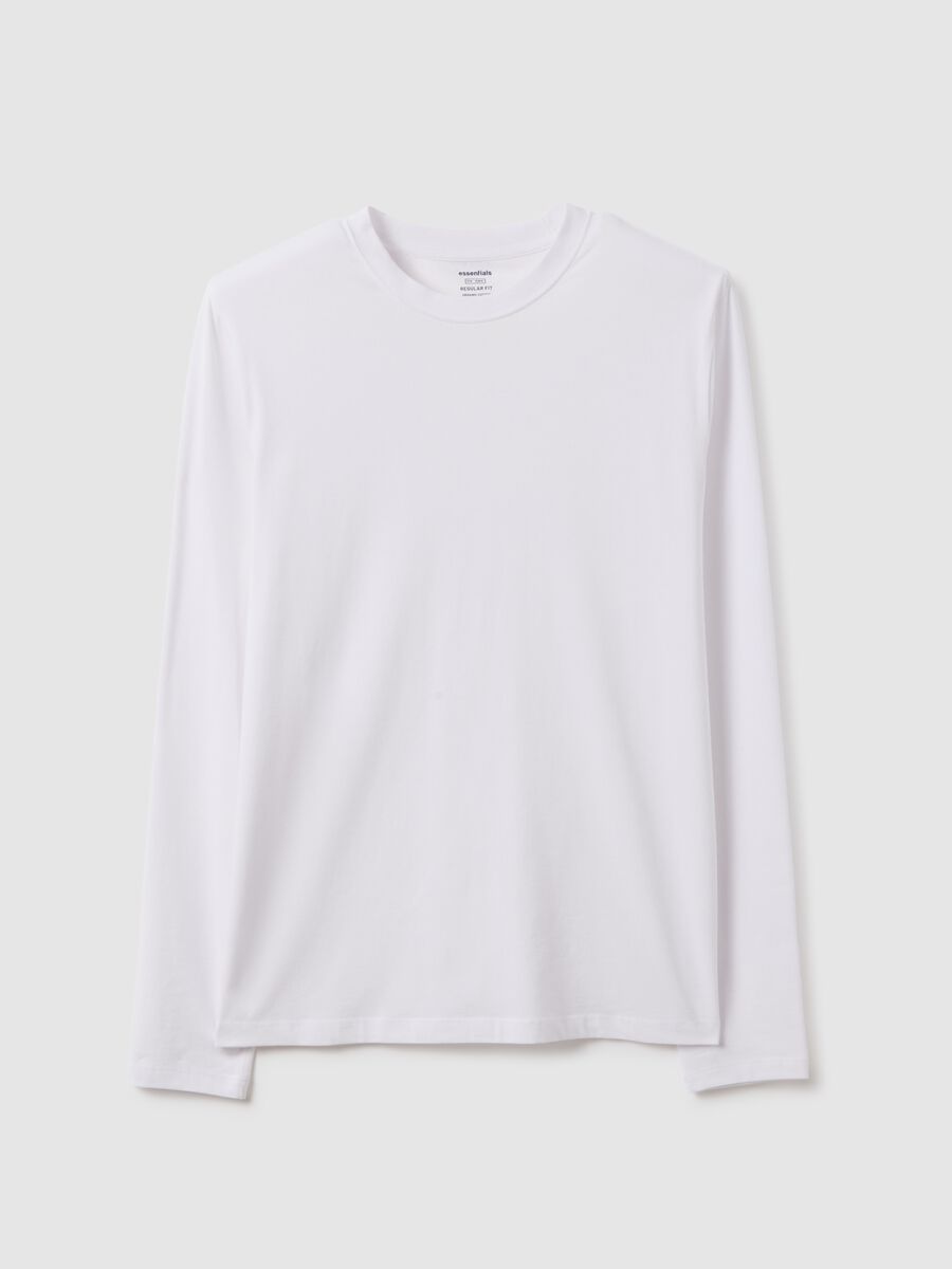 White long sleeve T-shirt in stretchy cotton regular fit_4