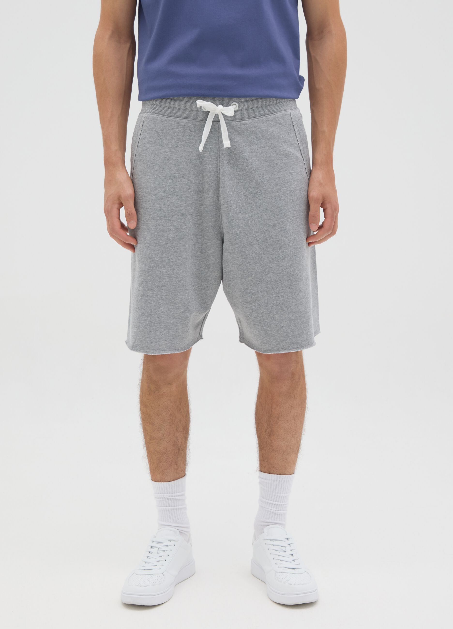 Men's grey cotton blend relaxed fit shorts with adjustable drawstring