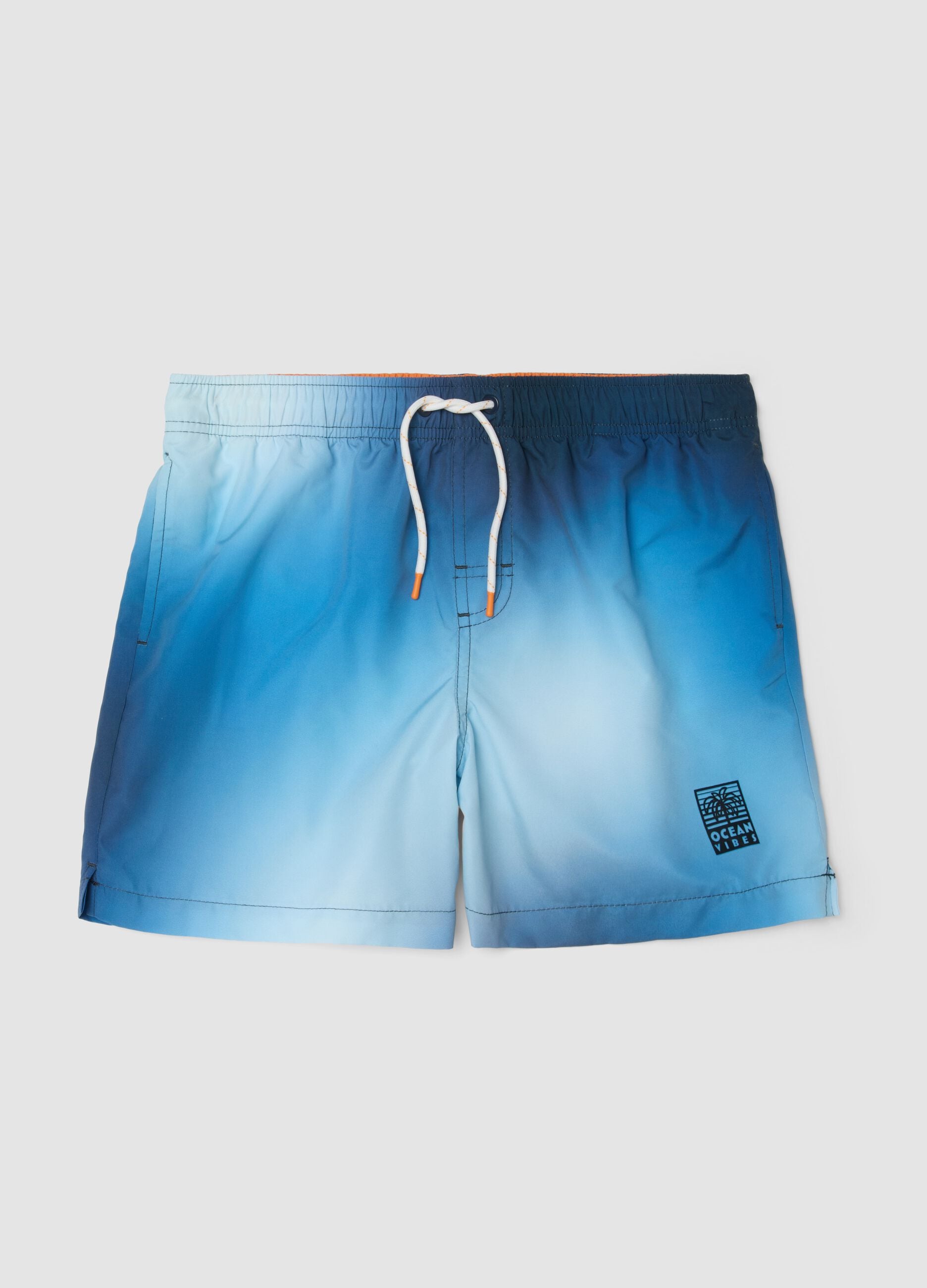 Blue gradient boxer swim shorts with drawstring