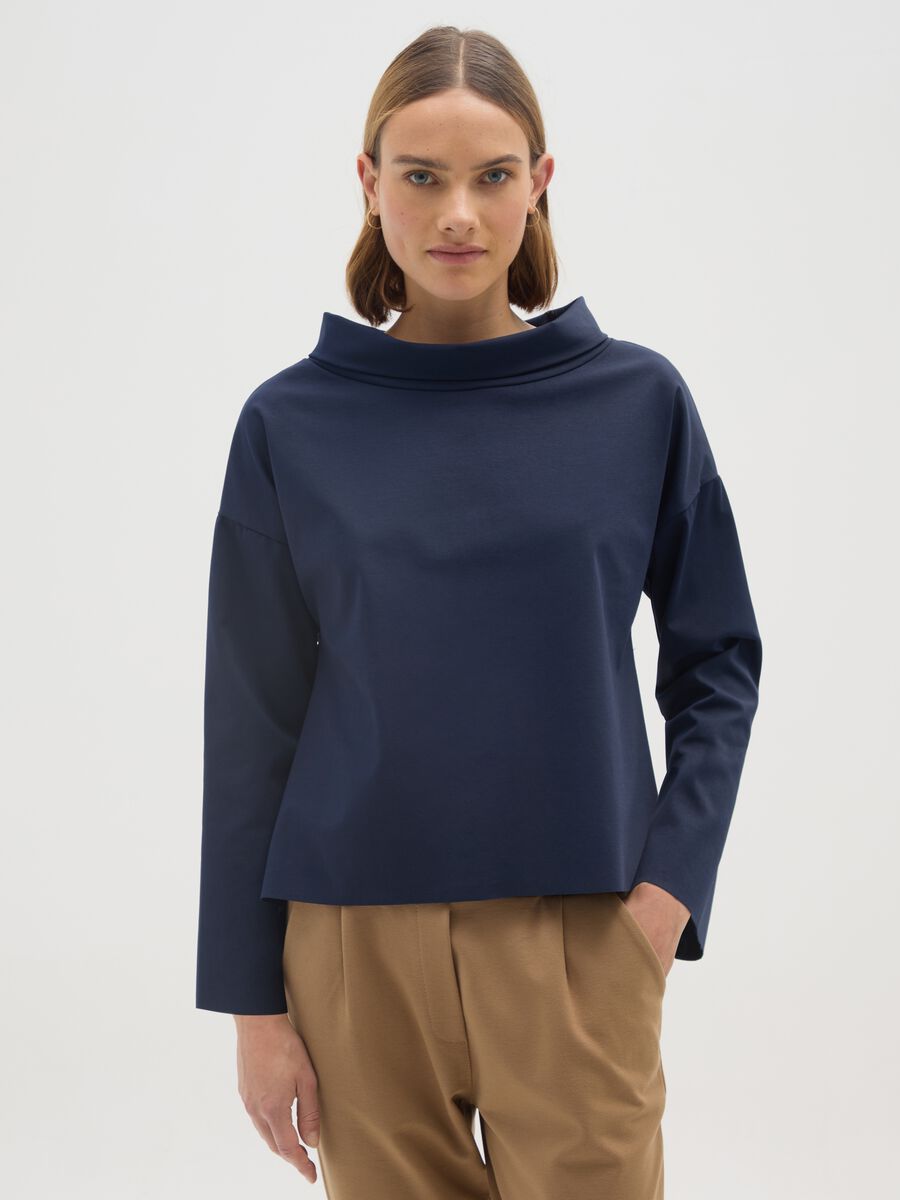 Blue stretch cotton shirt regular fit_0