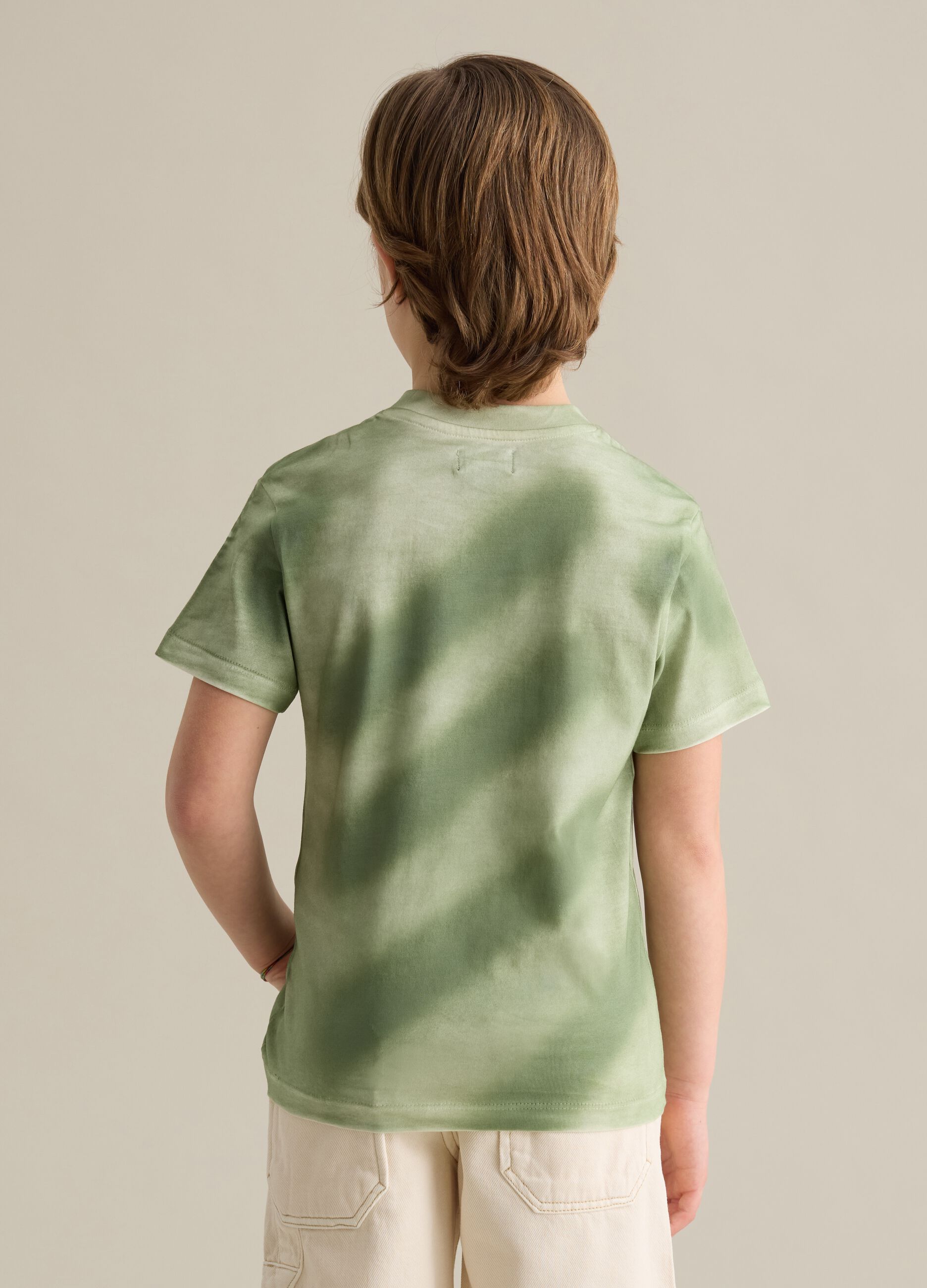 Green cotton T-shirt with logo embroidery