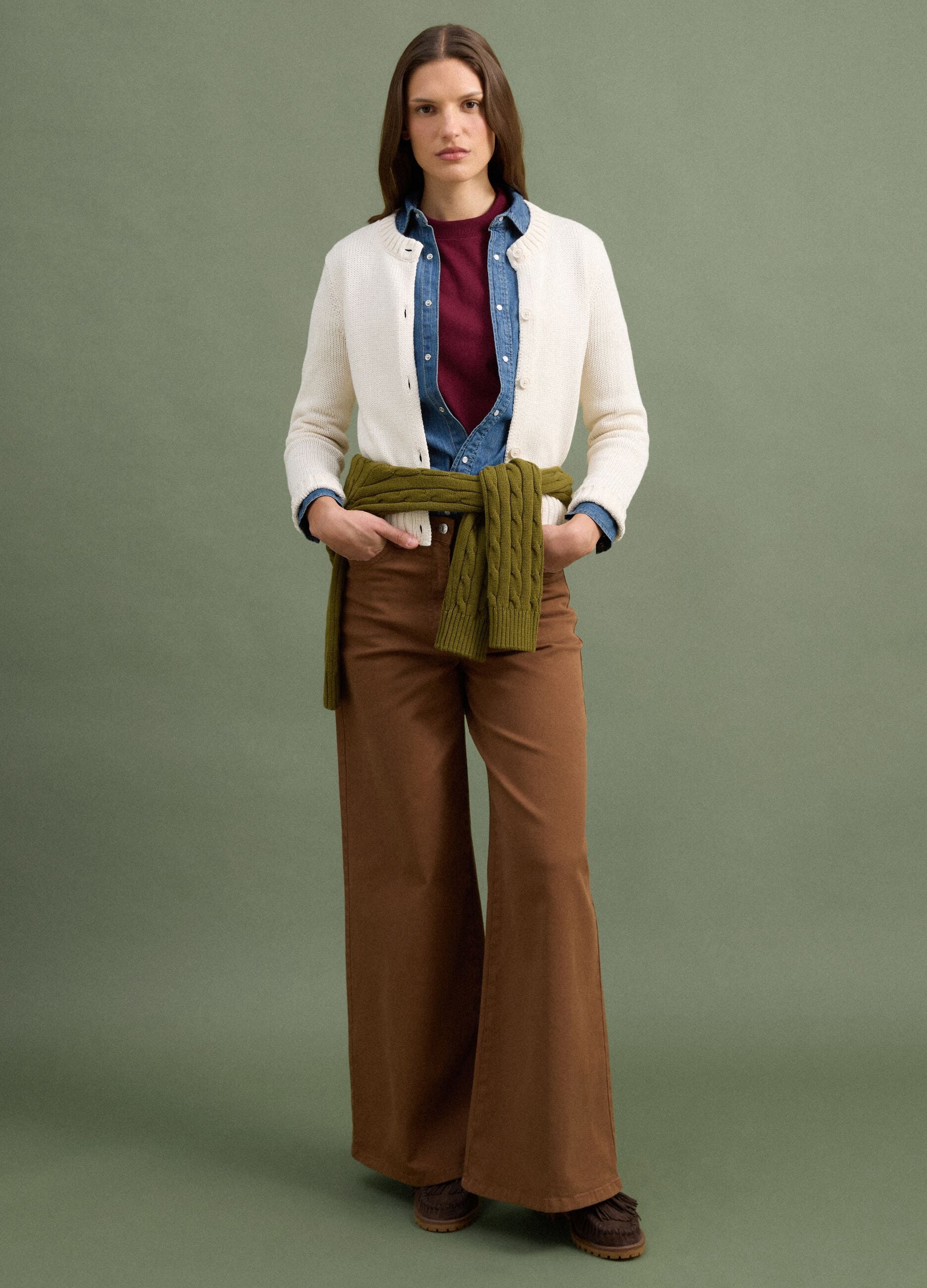 Beige pure cotton cardigan with buttons, regular fit