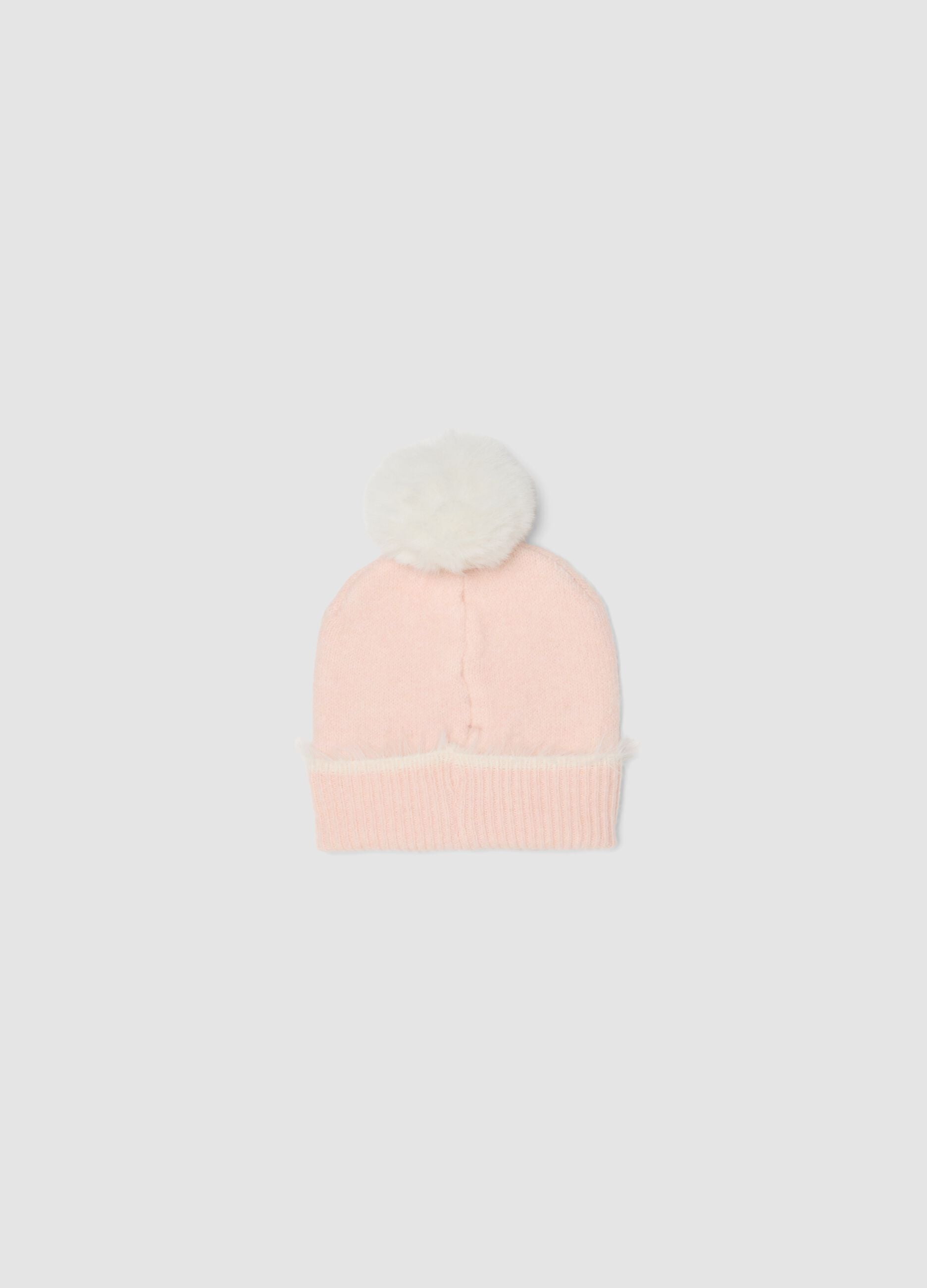 Cappello rosa in lana elasticizzata con pompon