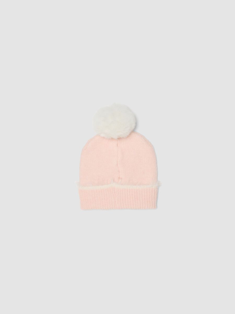 Pink stretch wool hat with pom‑pom_1