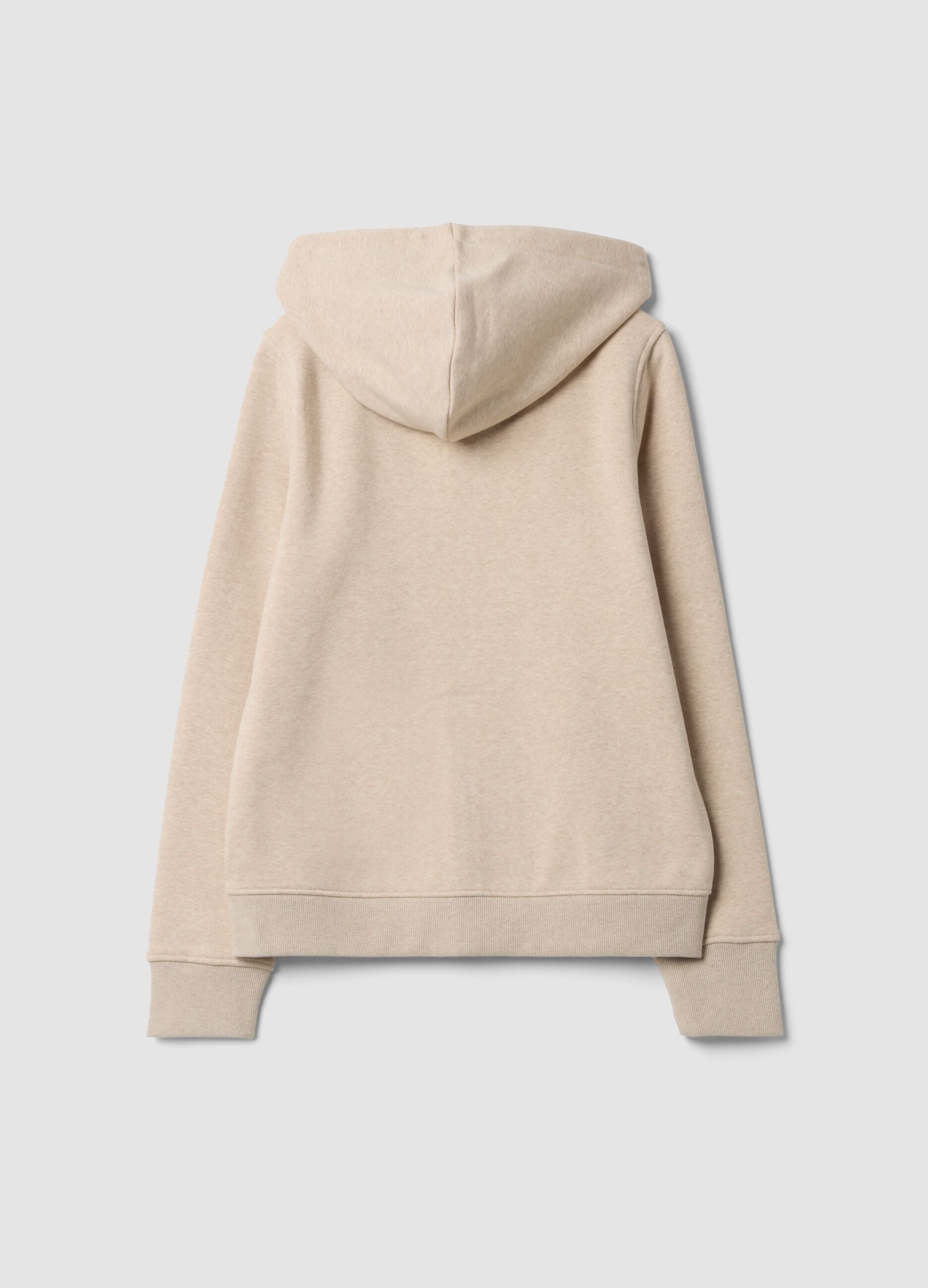 Beige cotton-blend hoodie sweatshirt with crew neck