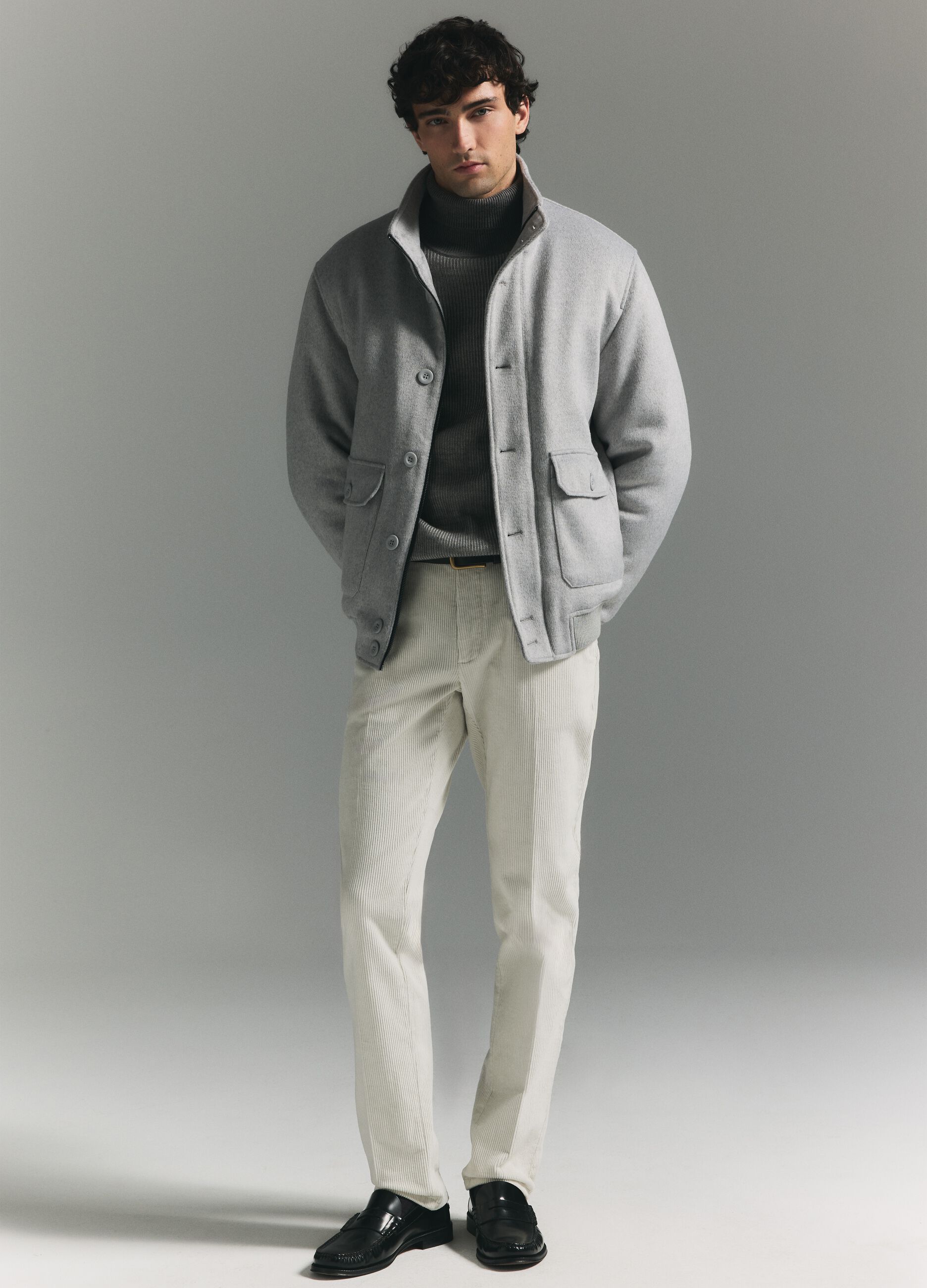 Grey padded jacket regular fit with zip and buttons