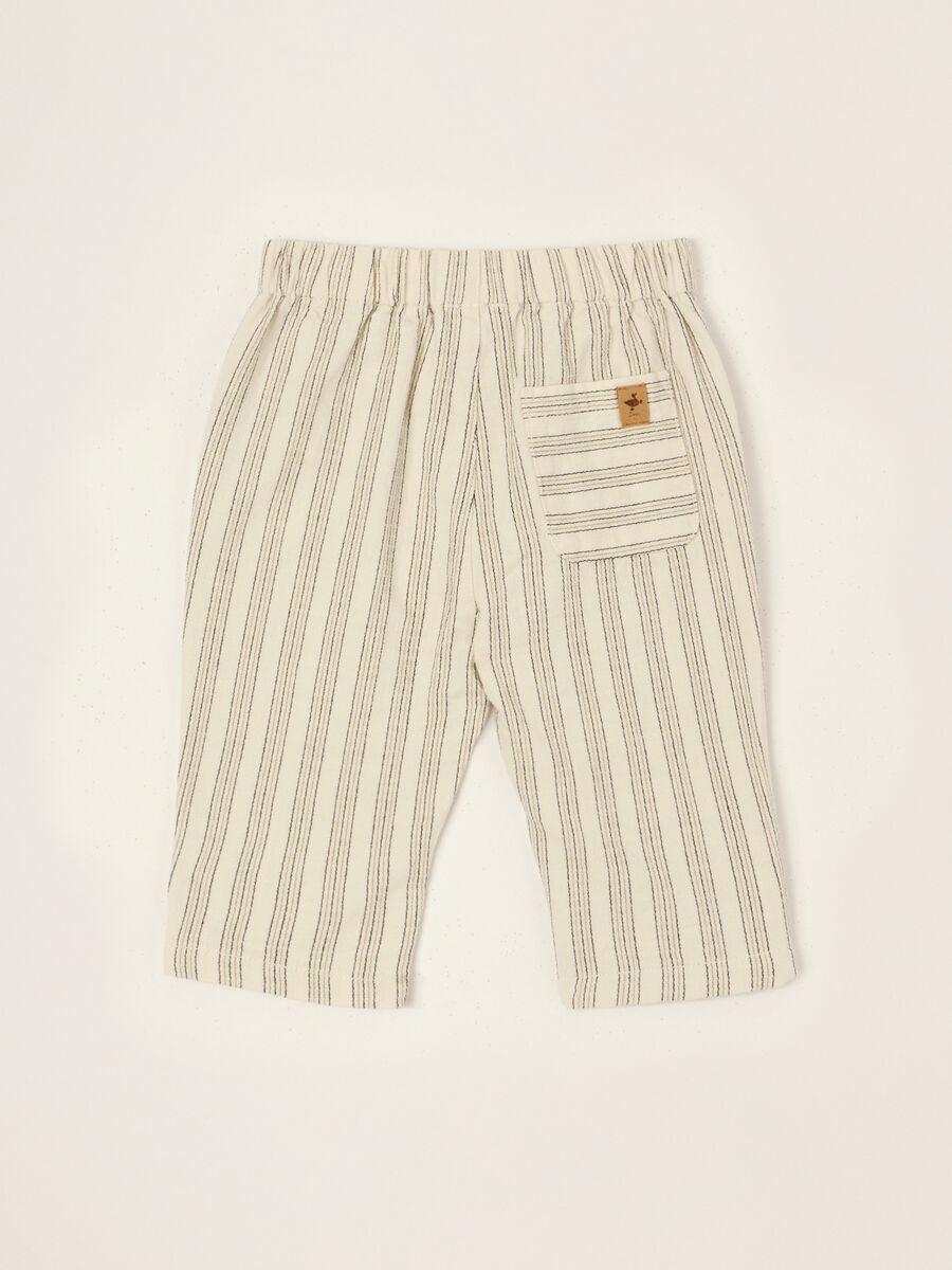Beige striped pure cotton shorts_2