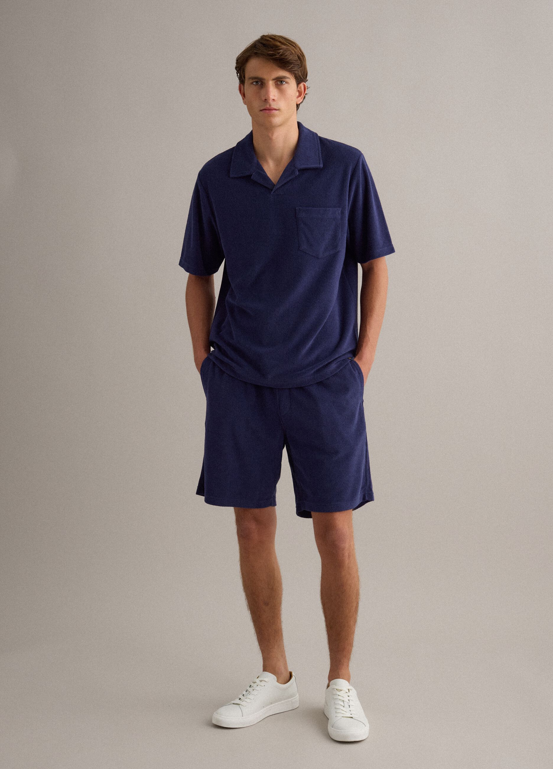 Blue cotton-blend short-sleeve polo shirt, regular fit