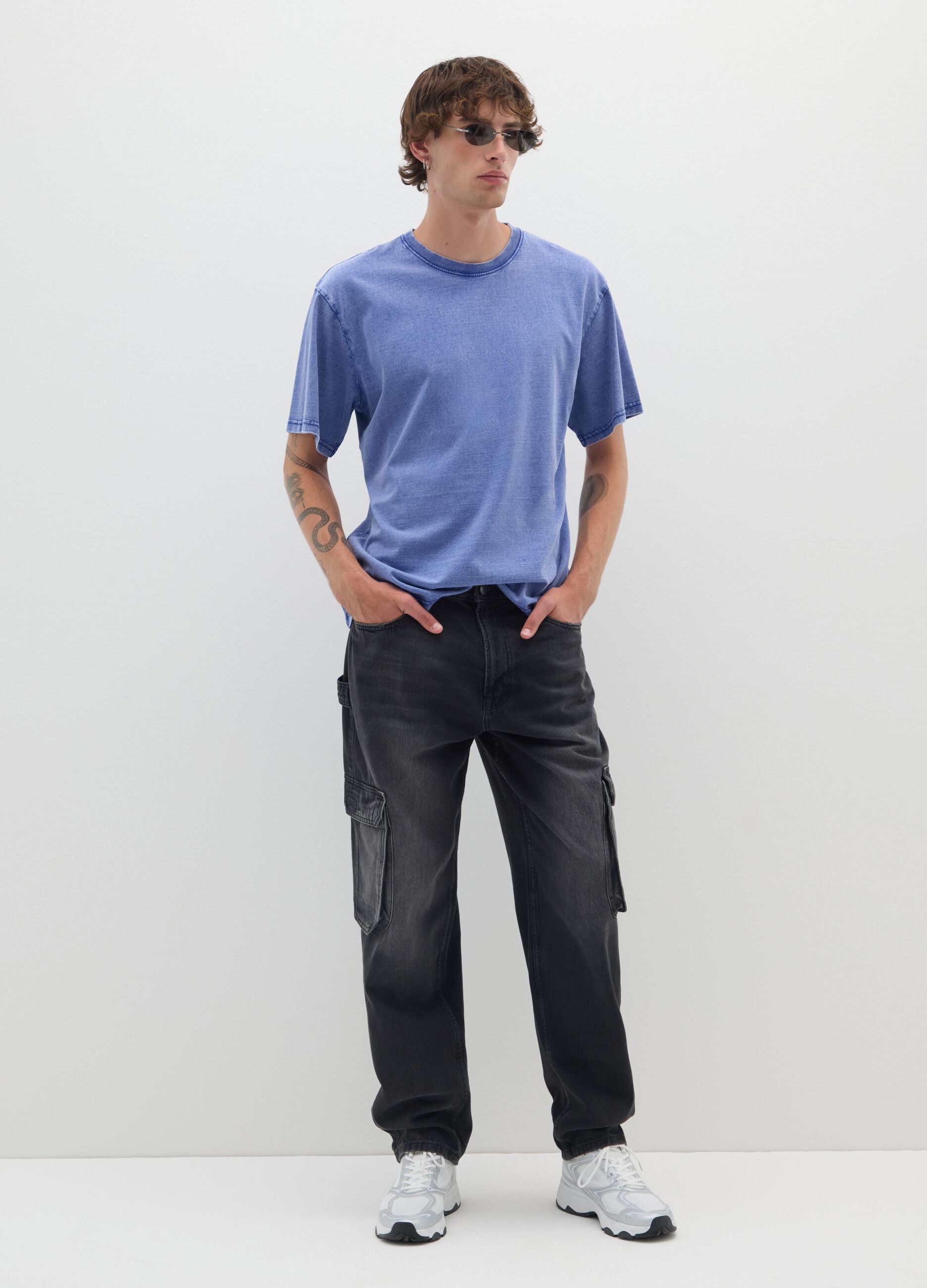 Pure cotton blue T-shirt regular fit