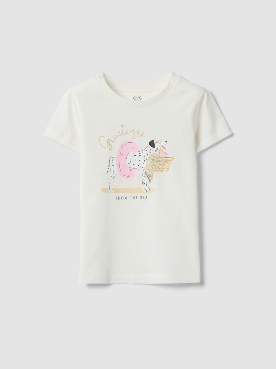 T-shirt bianca in puro cotone organico da bambina con stampa e glitter_0