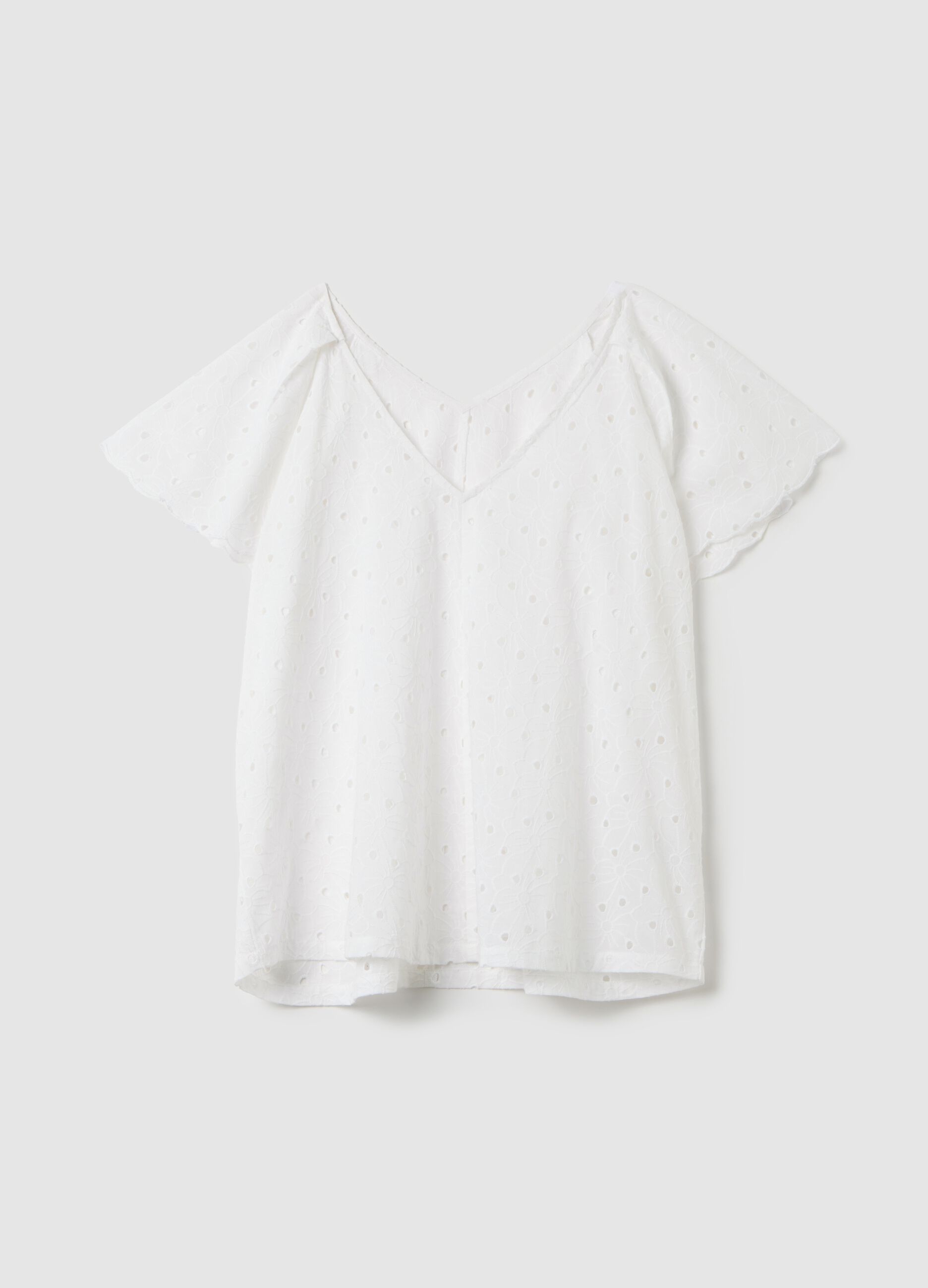 White Cotton Eyelet Blouse