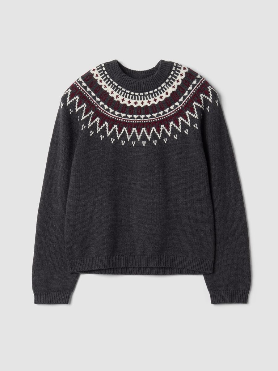 Maglia grigia in misto lana jacquard girocollo over fit_0