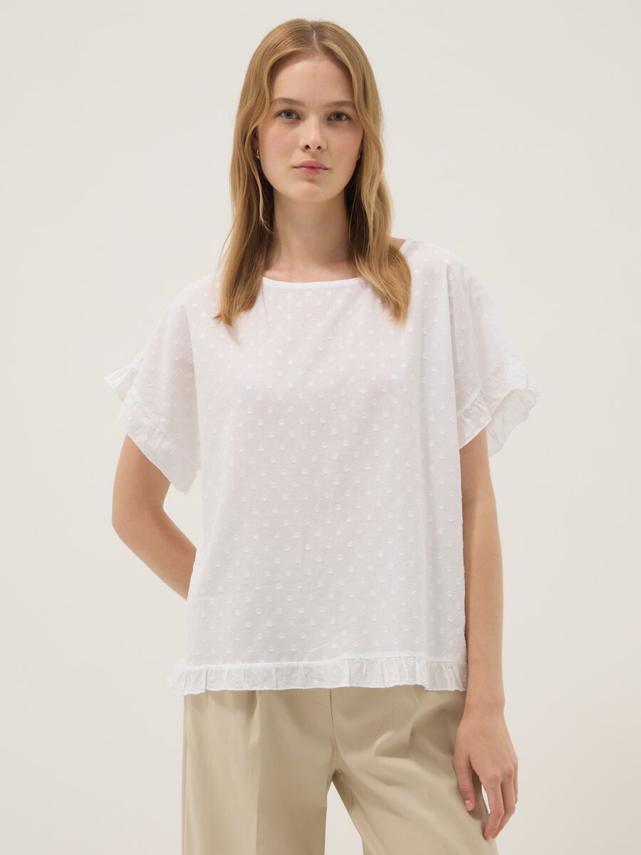 Blusa bianca in puro cotone con volant_1