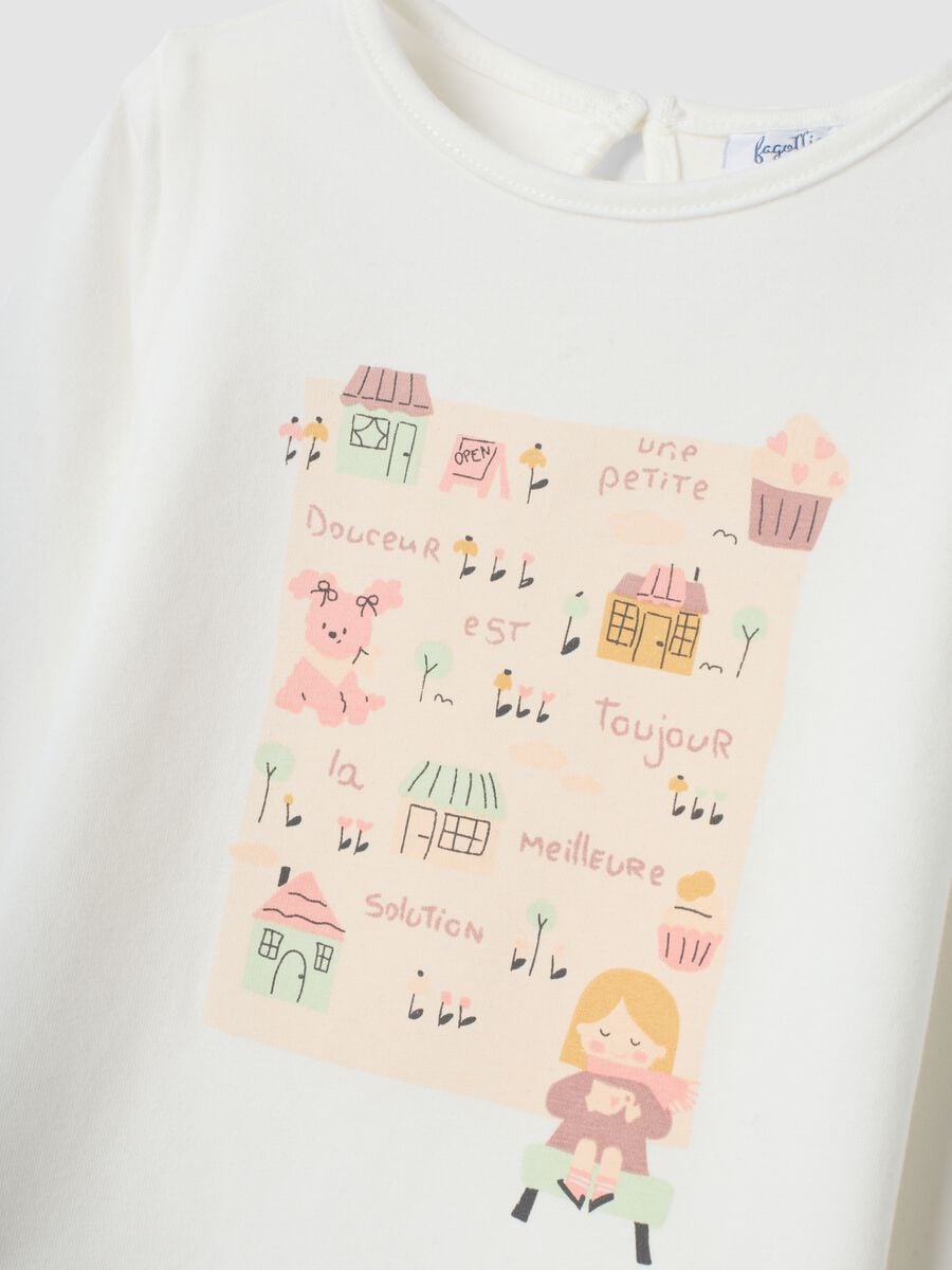 Maglietta bianca in cotone jersey organico elasticizzato con stampa regular fit_2