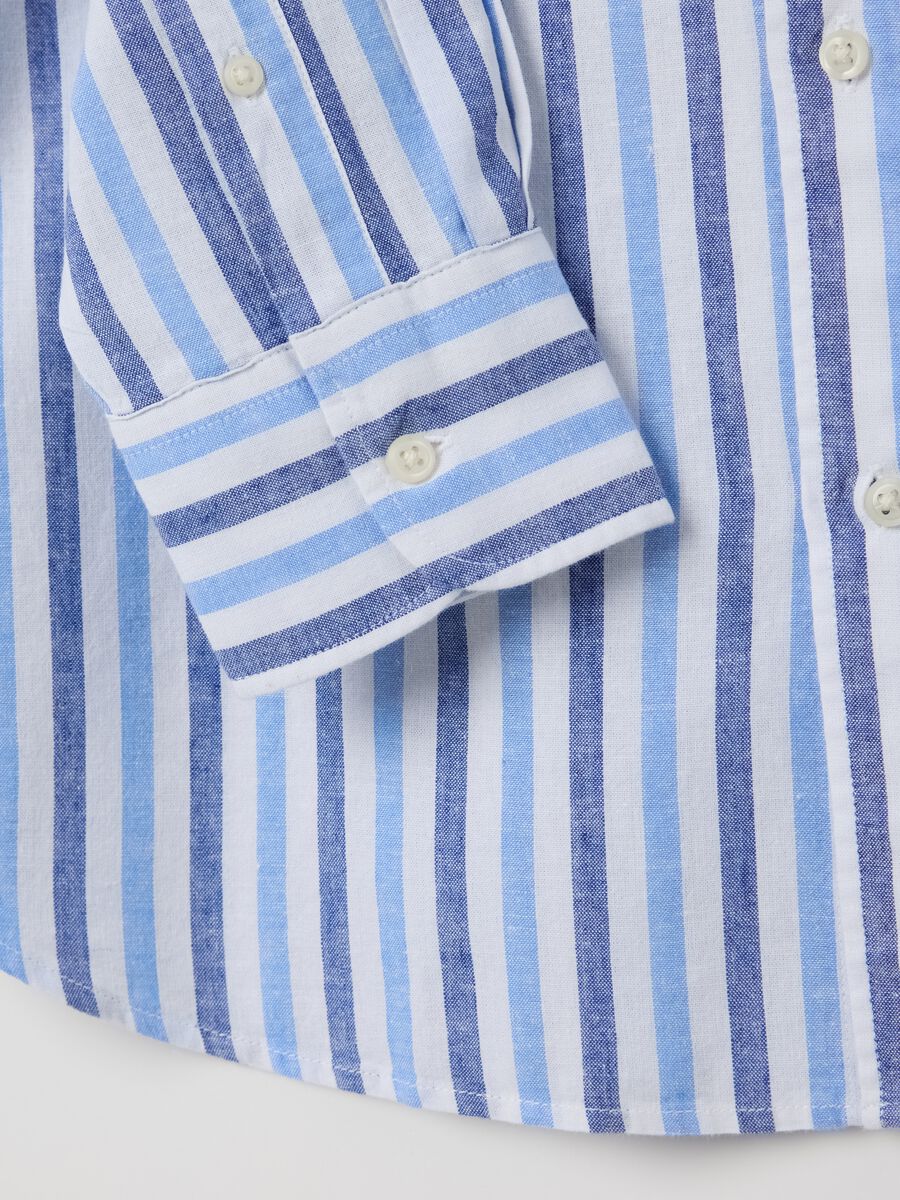 Blue and white striped shirt in linen and cotton_5
