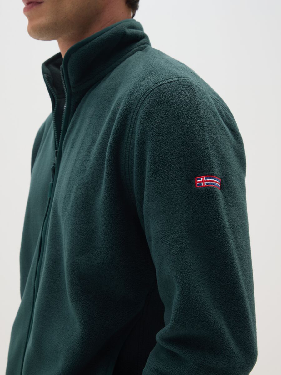 Green regular fit fleece sweatshirt with zip_3