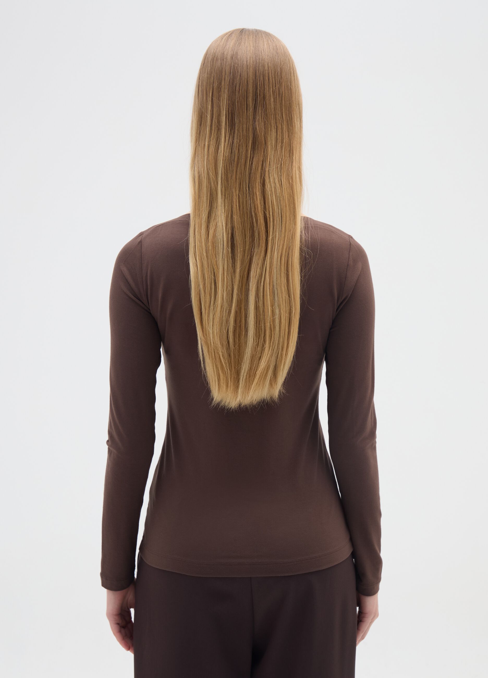 Brown stretch viscose T-shirt regular fit