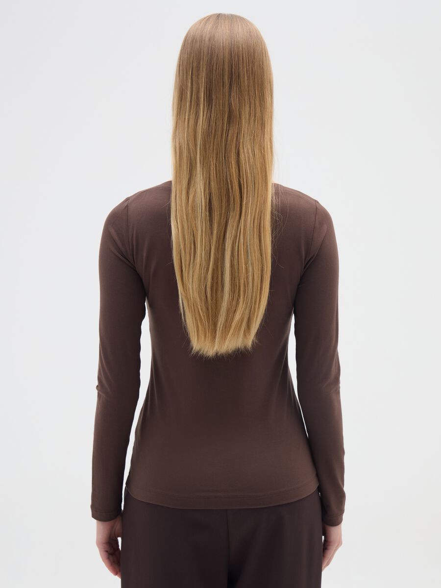 Brown stretch viscose T-shirt regular fit_2
