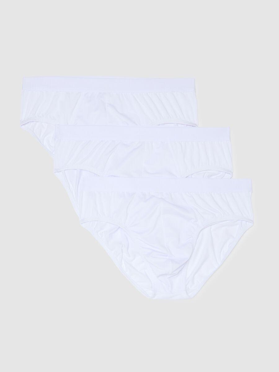 White Stretch Fabric Briefs Tripack_0