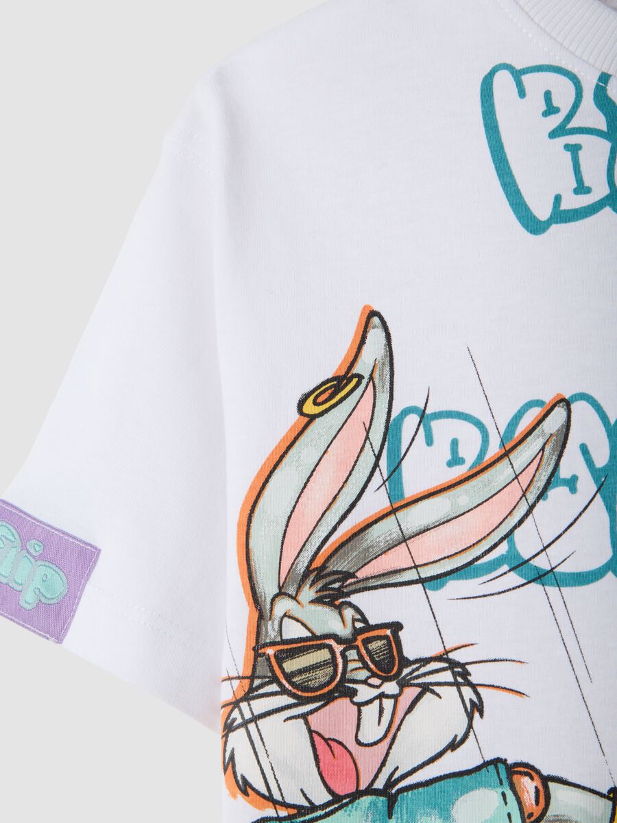 Kids' oversized fit pure cotton white T-shirt with Bugs Bunny_3