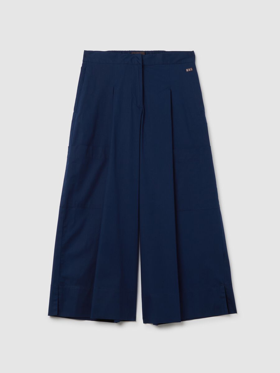 Women's Blue Stretch Cotton Culotte Trousers_4