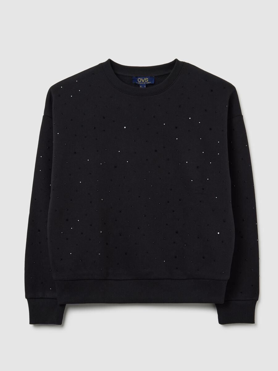 Felpa girocollo nera in misto cotone regular fit con strass_4