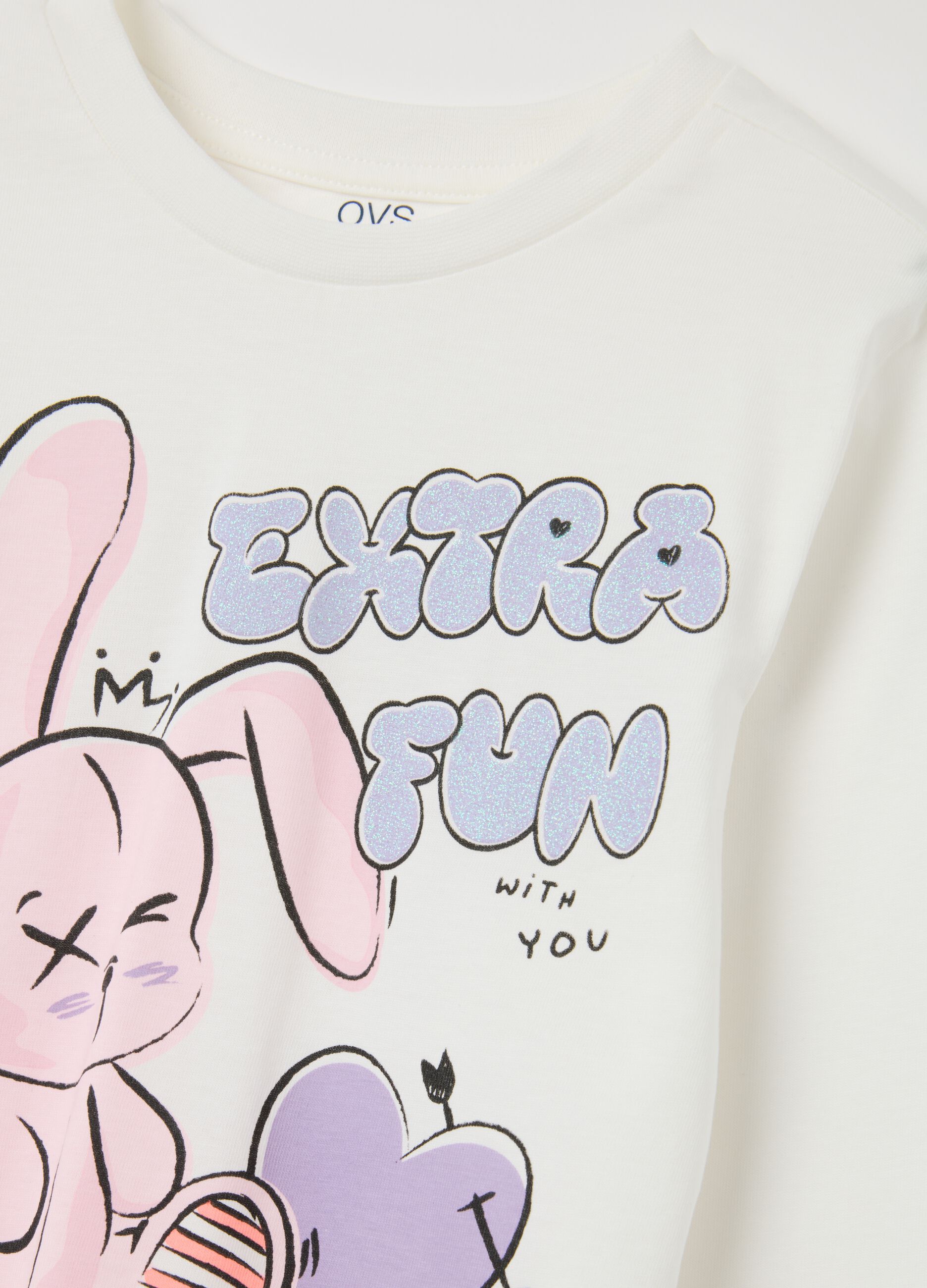 Girls' pure cotton white T-shirt with print