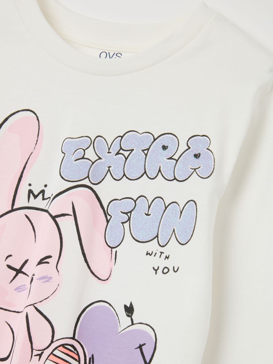 Girls' pure cotton white T-shirt with print_2