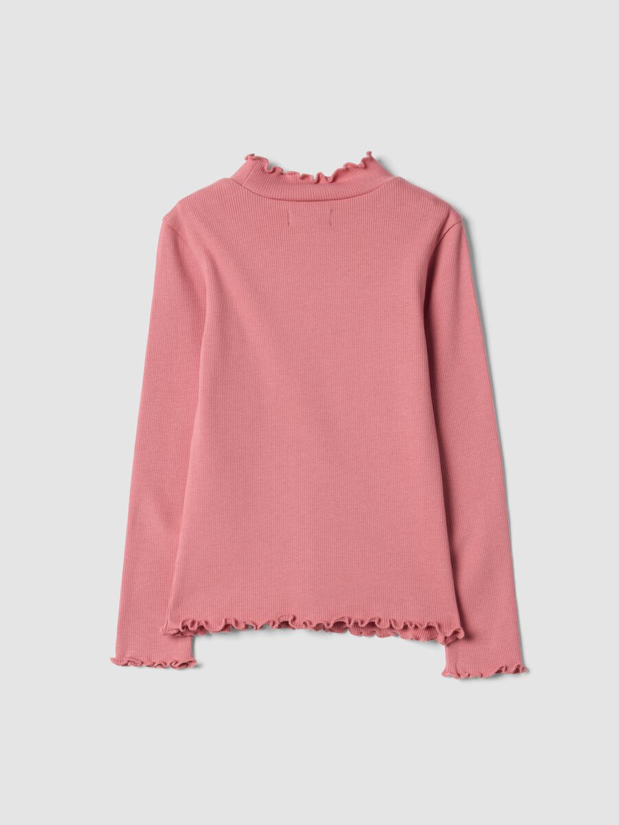 T-shirt rosa in cotone organico elasticizzato Collo rialzato_1