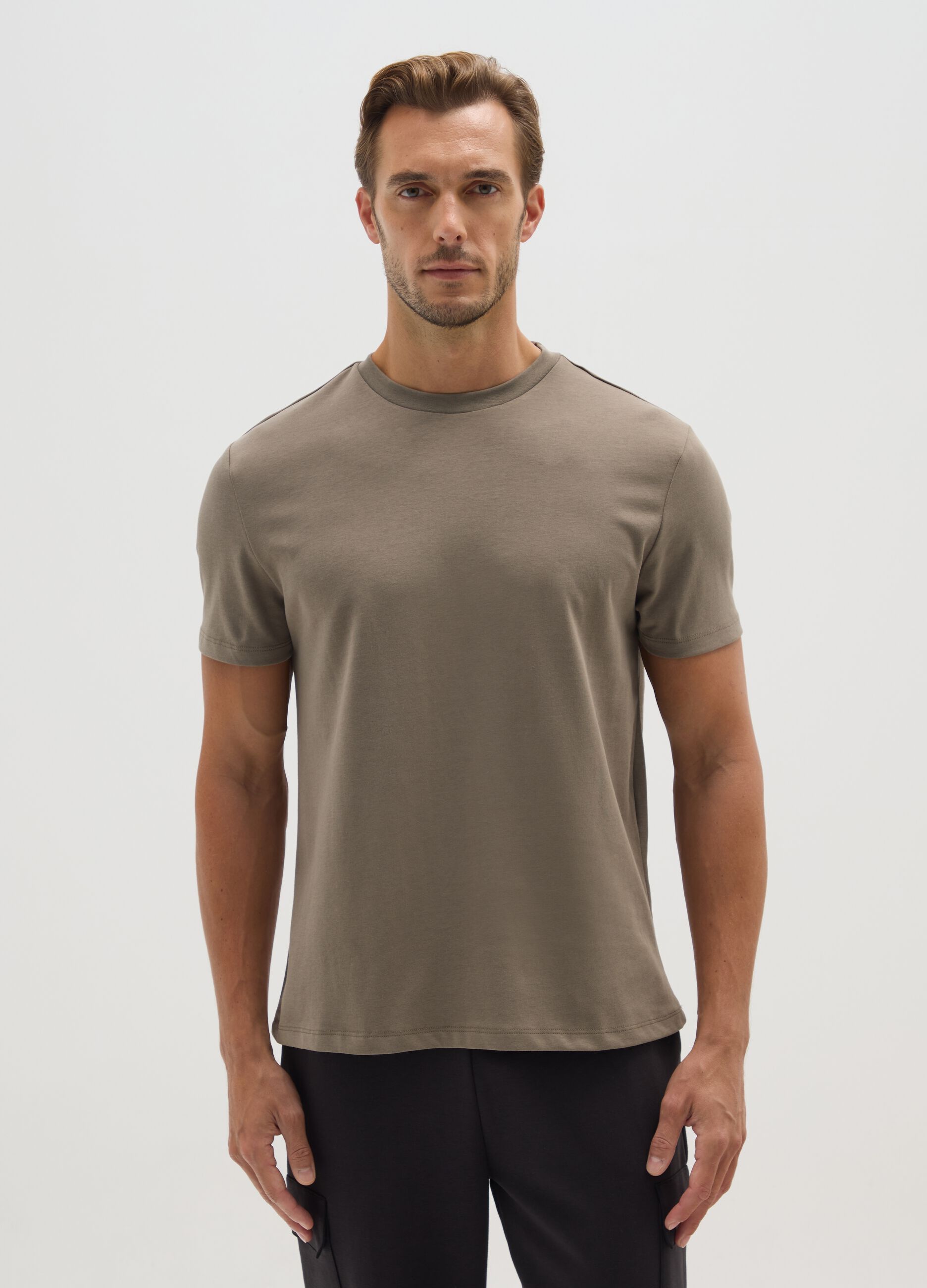 Regular fit green cotton blend T-shirt