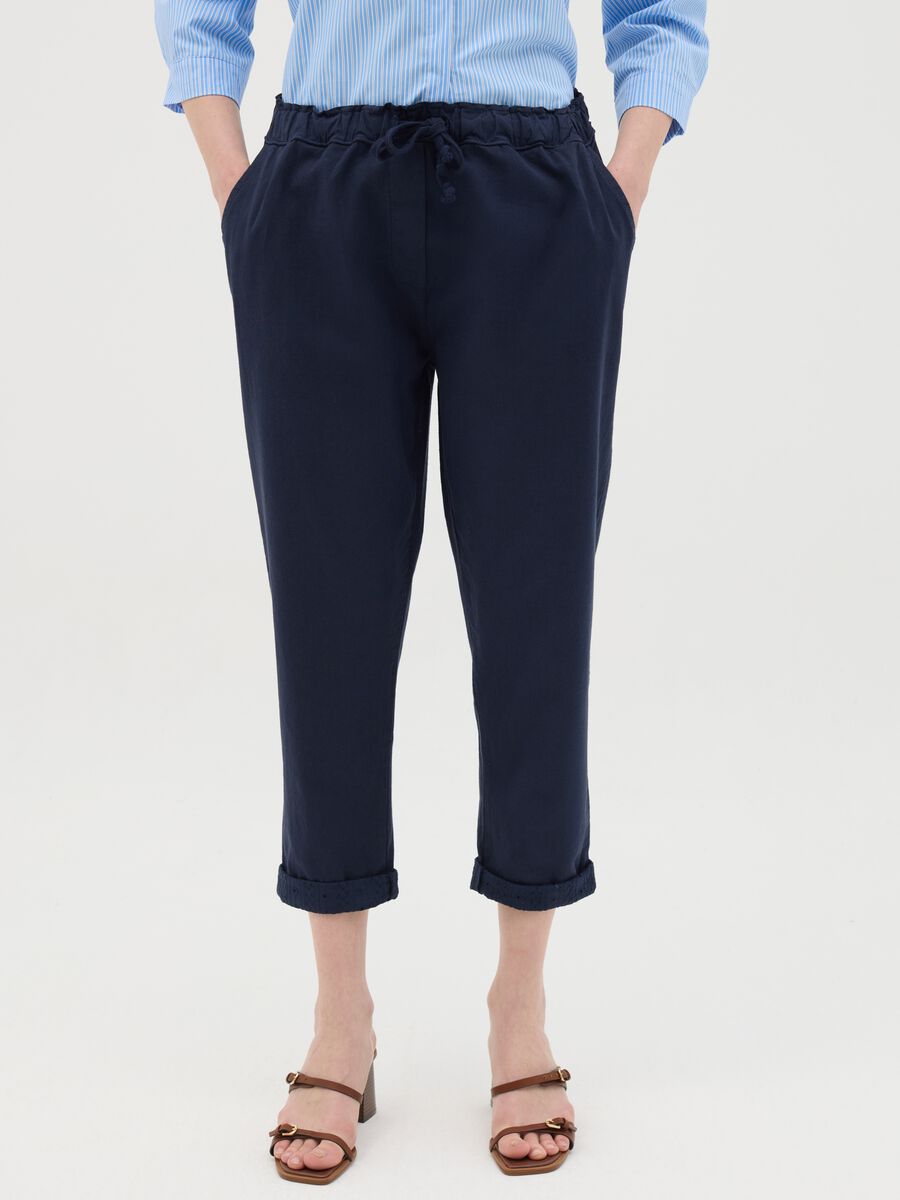 Casual Blue Linen and Cotton Trousers_1