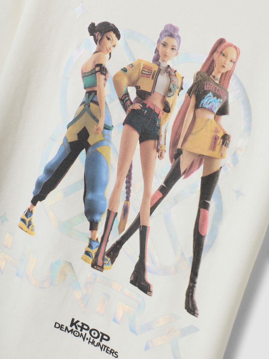 White stretch cotton T-shirt with K-Pop Demon Hunters print_3