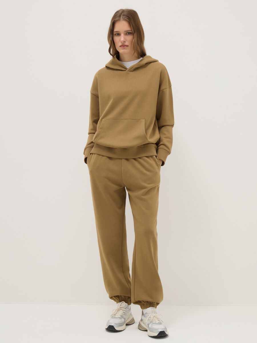 Felpa in misto cotone beige regular fit con cappuccio_1