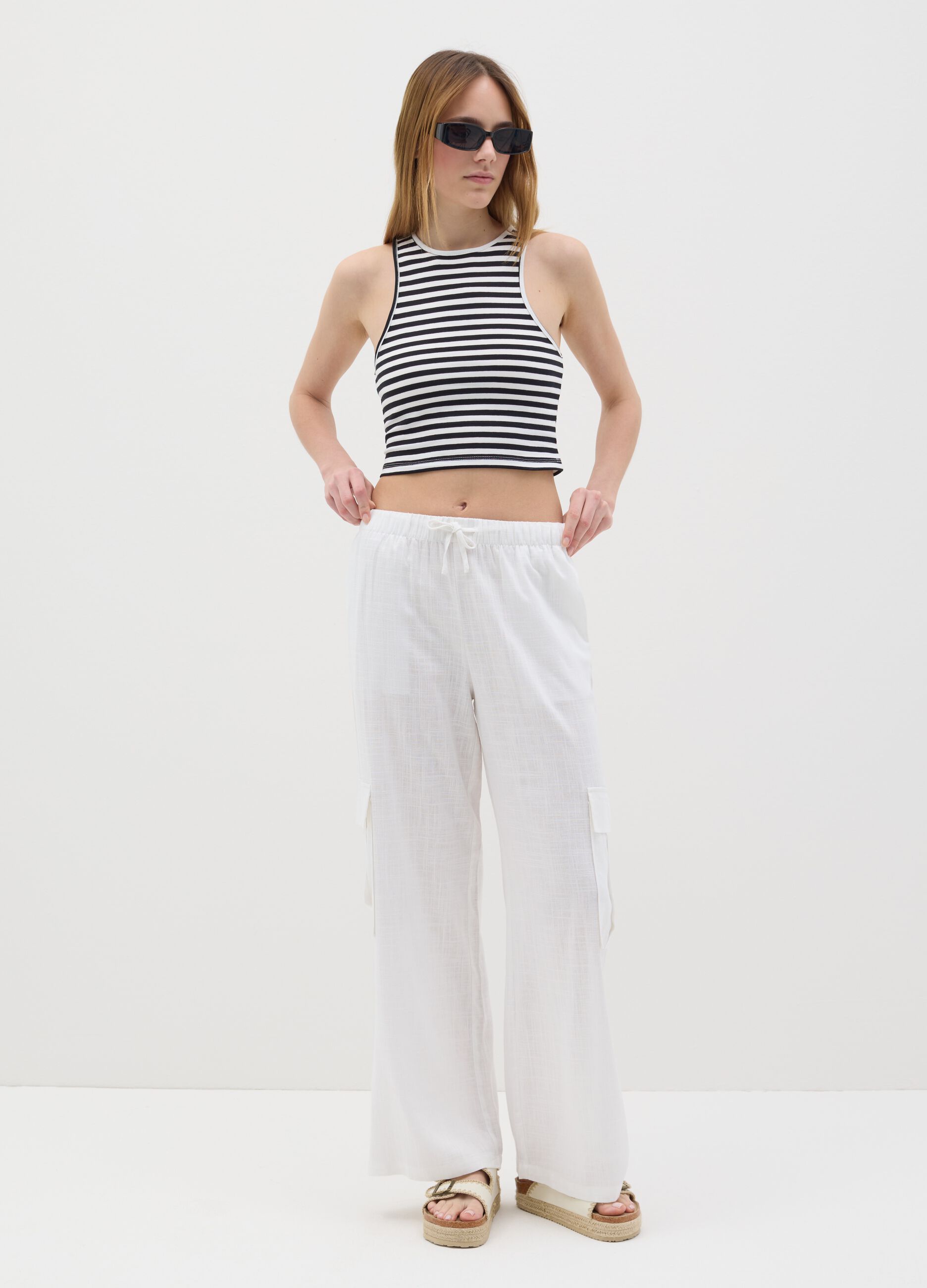 Women’s multicoloured short fitted top in stretch cotton