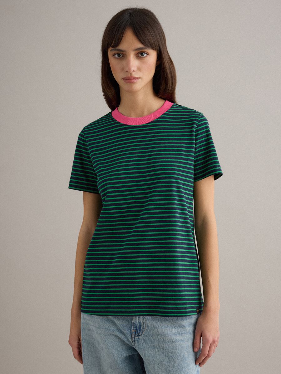 Green striped pure cotton regular fit T-shirt_1
