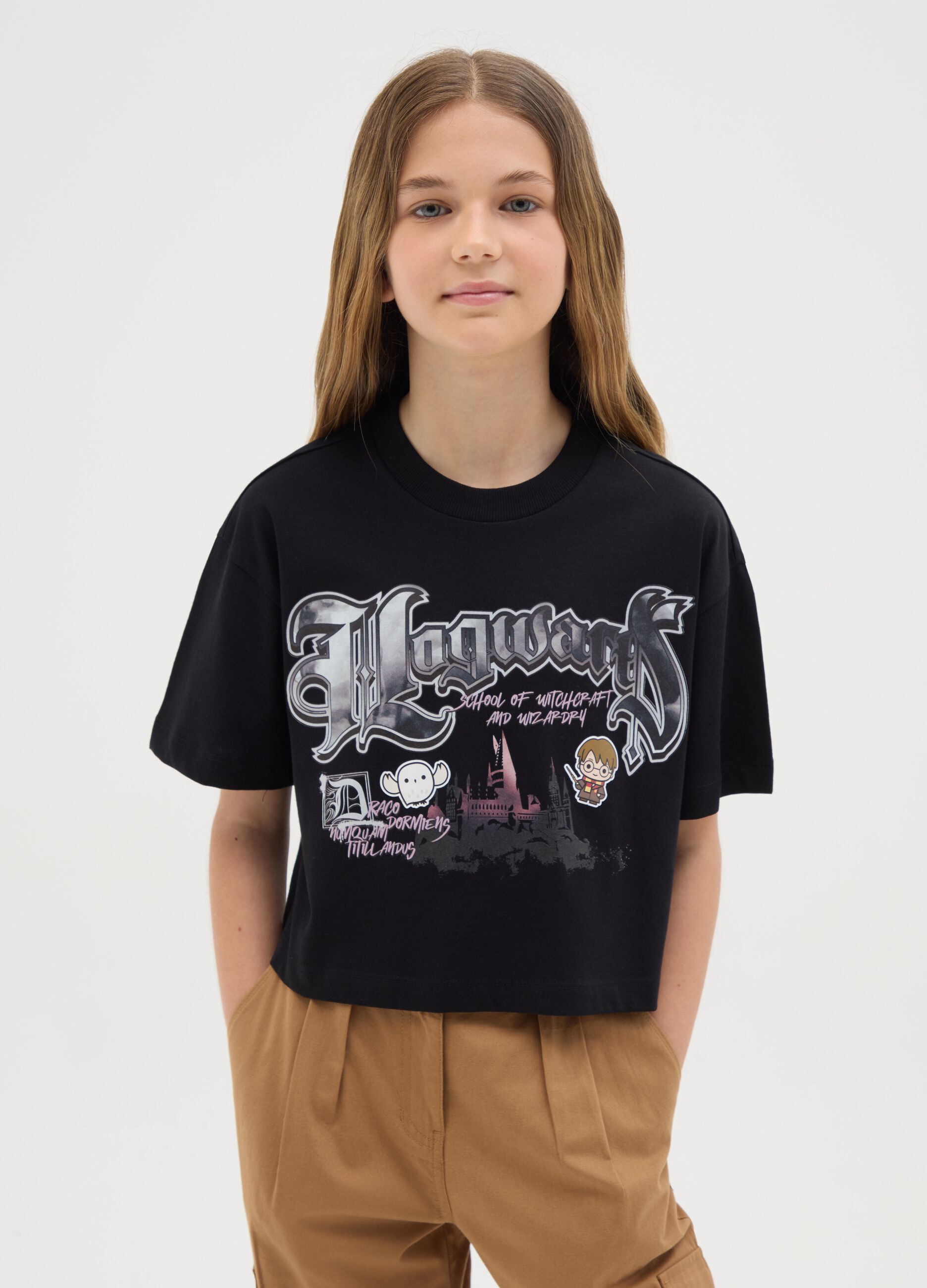 Crop T-shirt in cotton with Harry Potter print