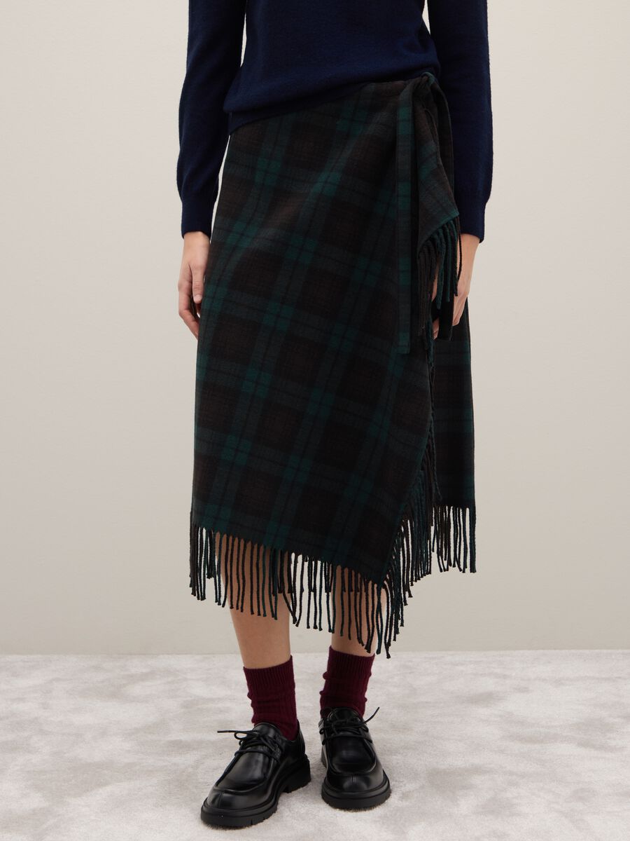 Gonna scozzese a quadri multicolor regular fit con frange_1