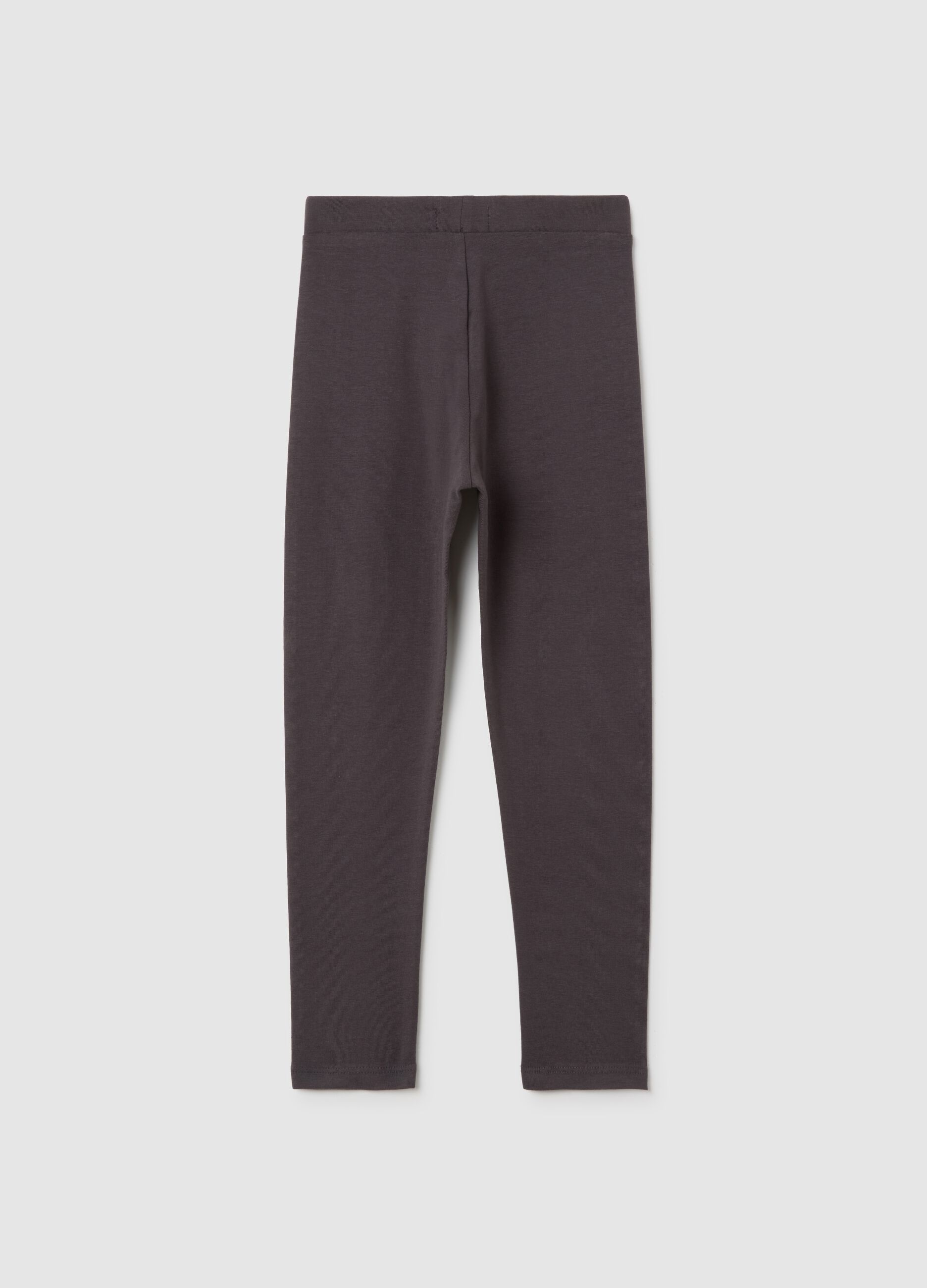 Girls' grey stretch cotton leggings with rhinestones