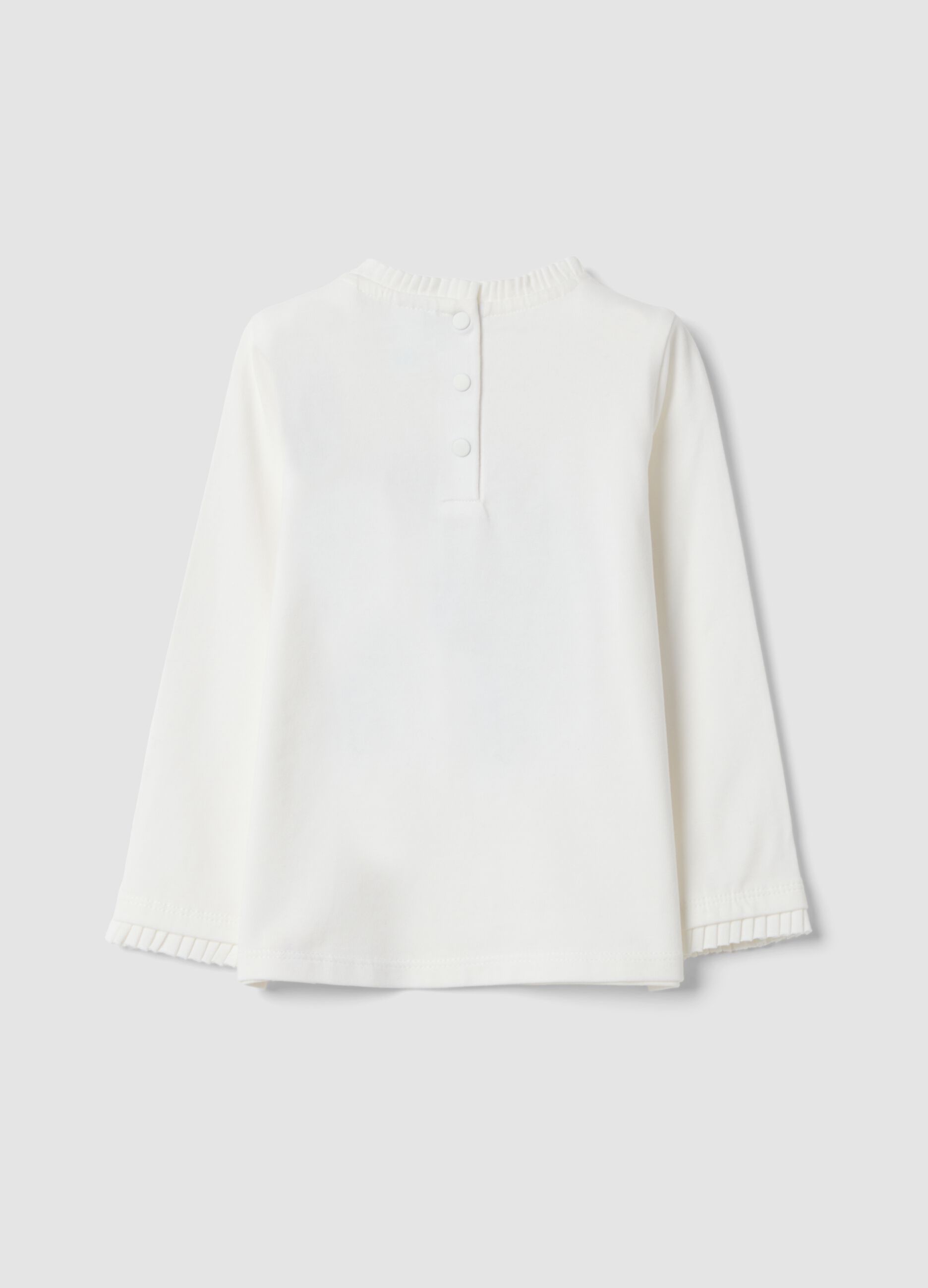 White stretch organic cotton T-shirt with Minnie embroidery