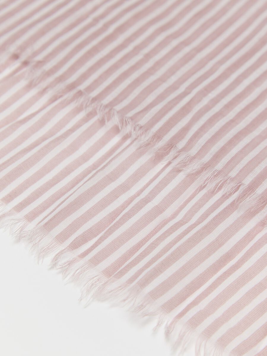 Powder pink striped cotton scarf_2