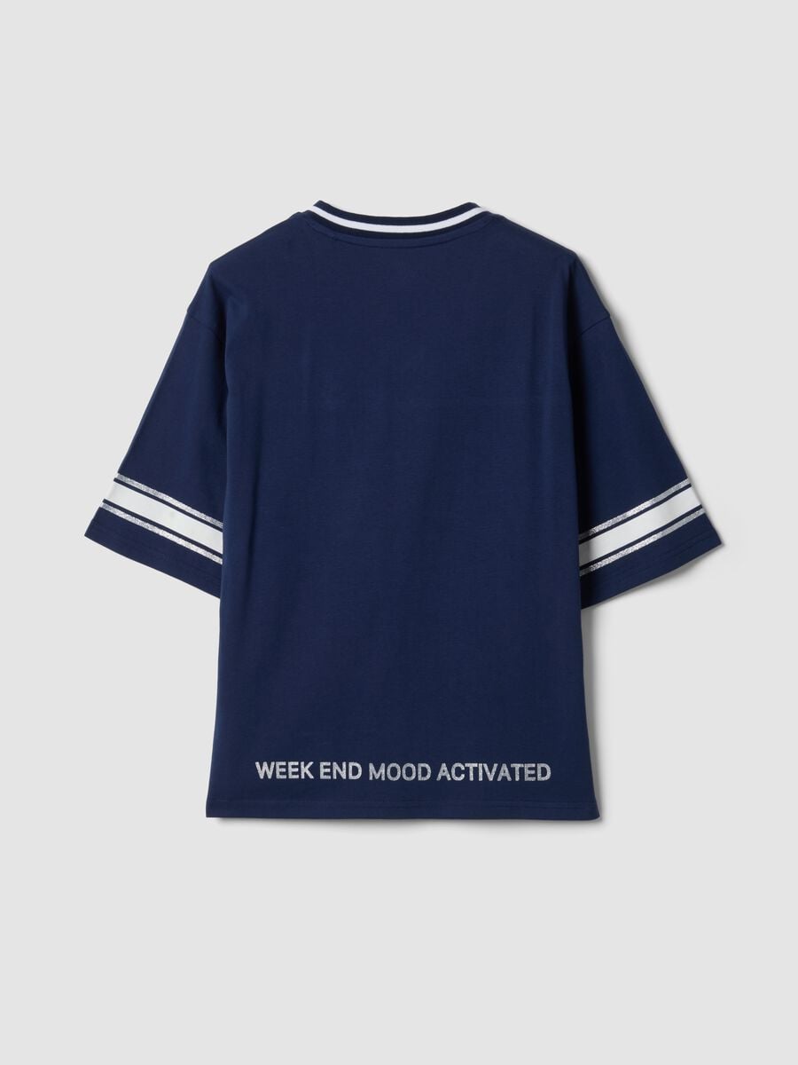 T-shirt blu in puro cotone con scollo profondo a V_2