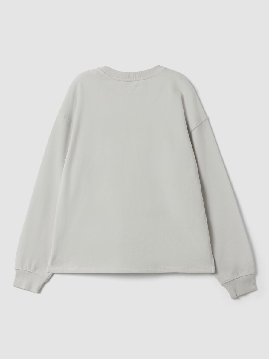 Grey pure cotton sweatshirt with ribbed neckline and print for girls_5