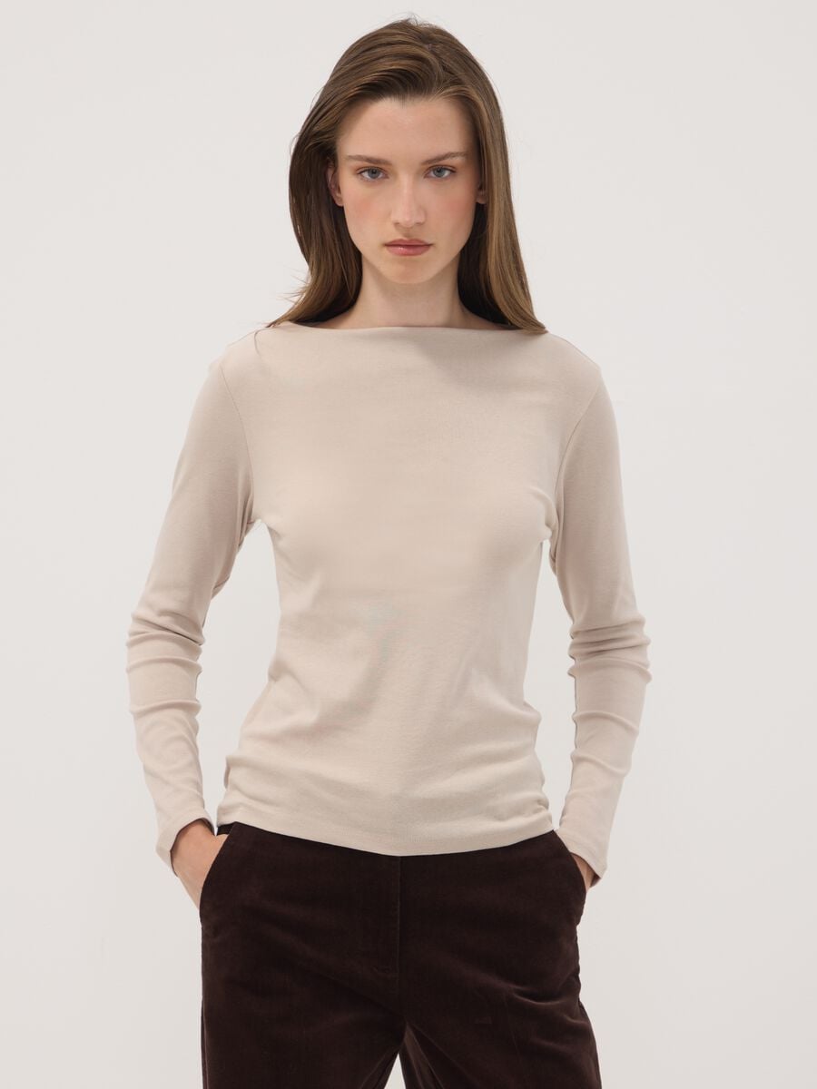 T-shirt beige in puro cotone con girocollo_1