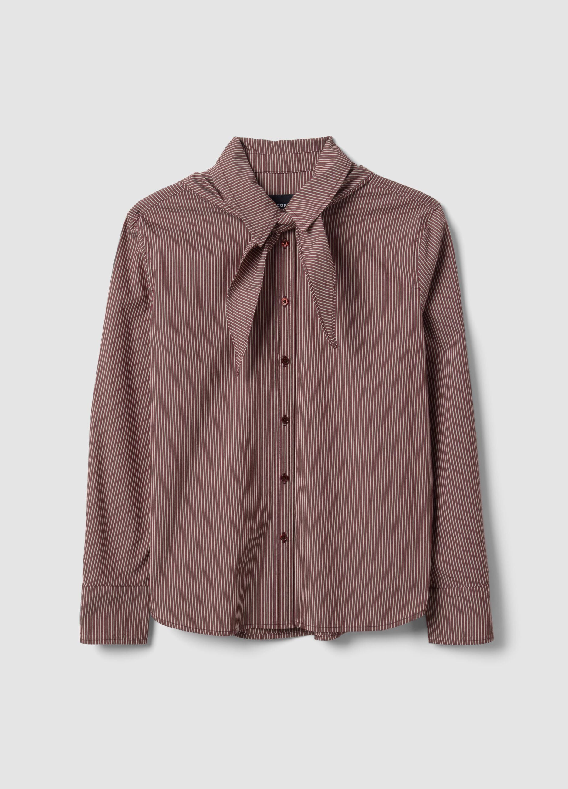 Multicolour stretch cotton shirt with scarf collar