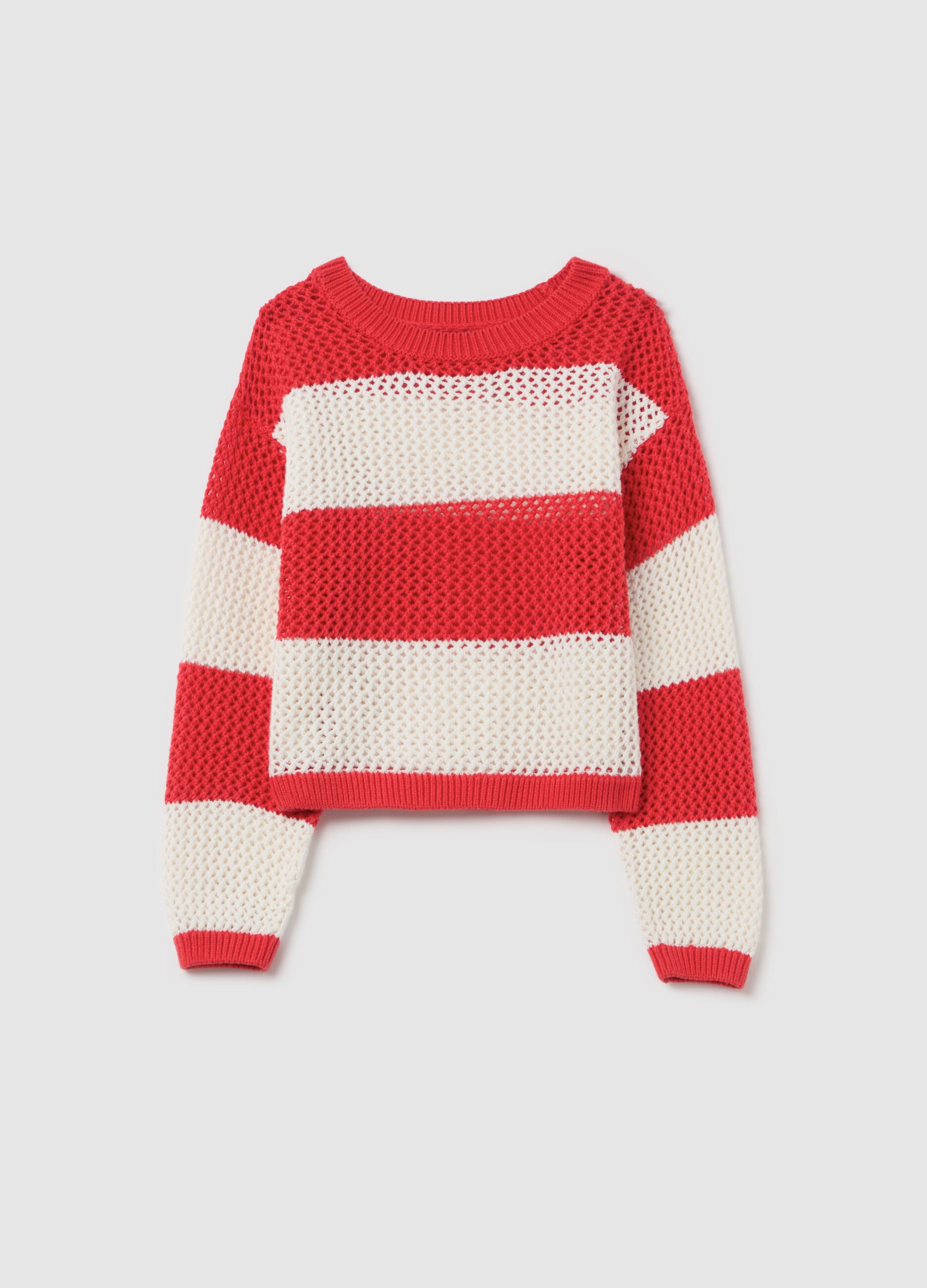 Pullover a righe con trama traforata 