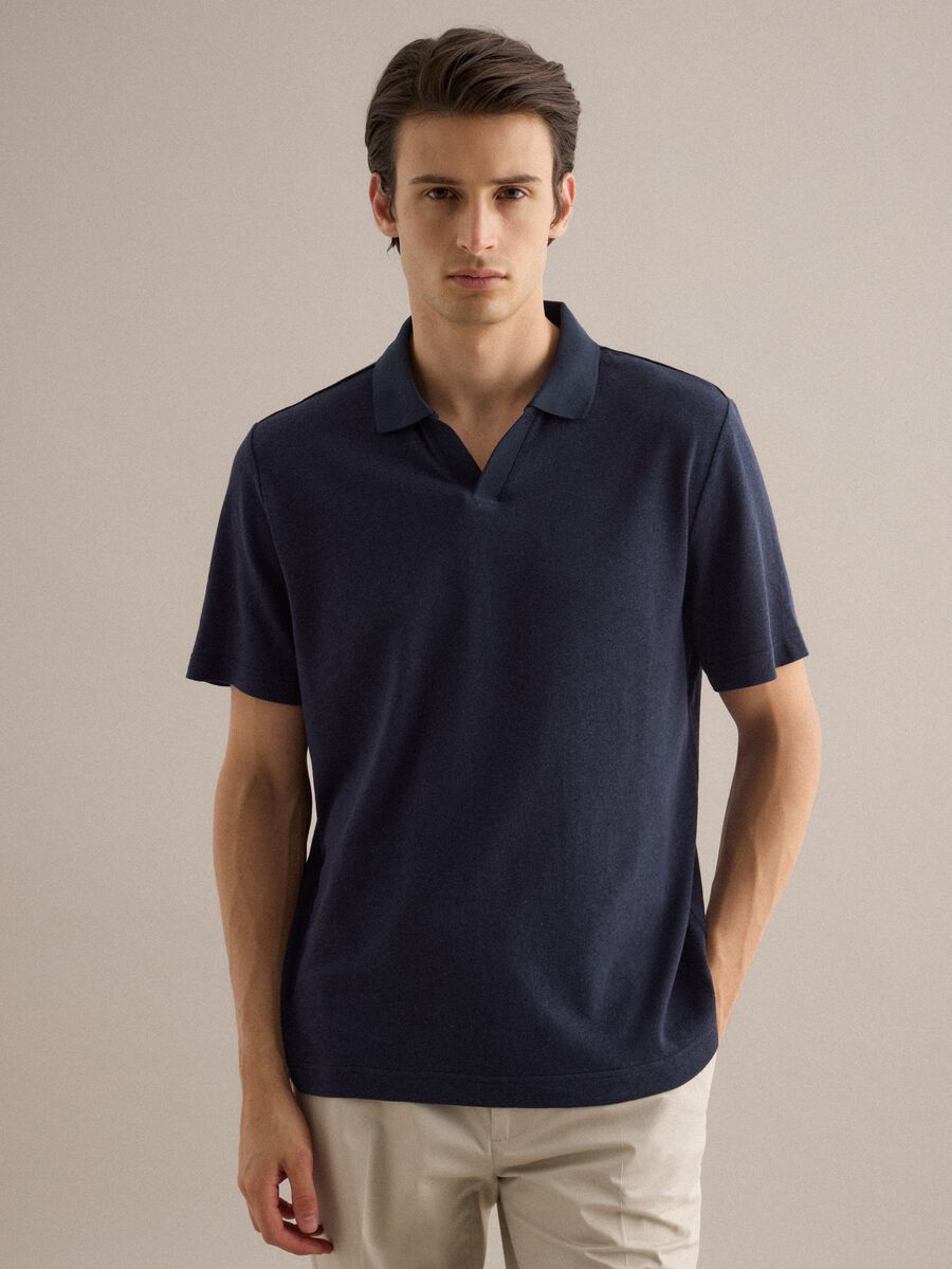 Polo in misto lino e cotone blu regular fit_1