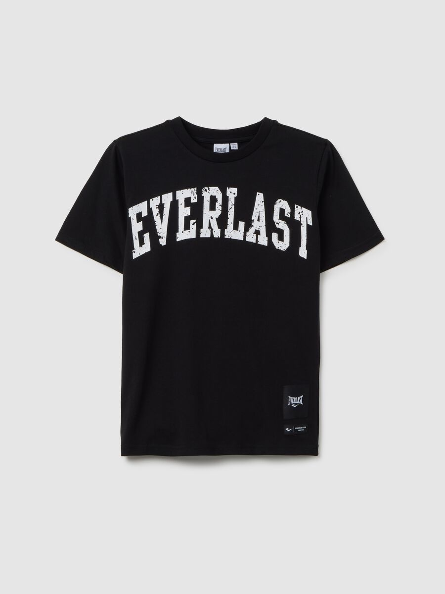 Black pure cotton boys' t-shirt with logo_0